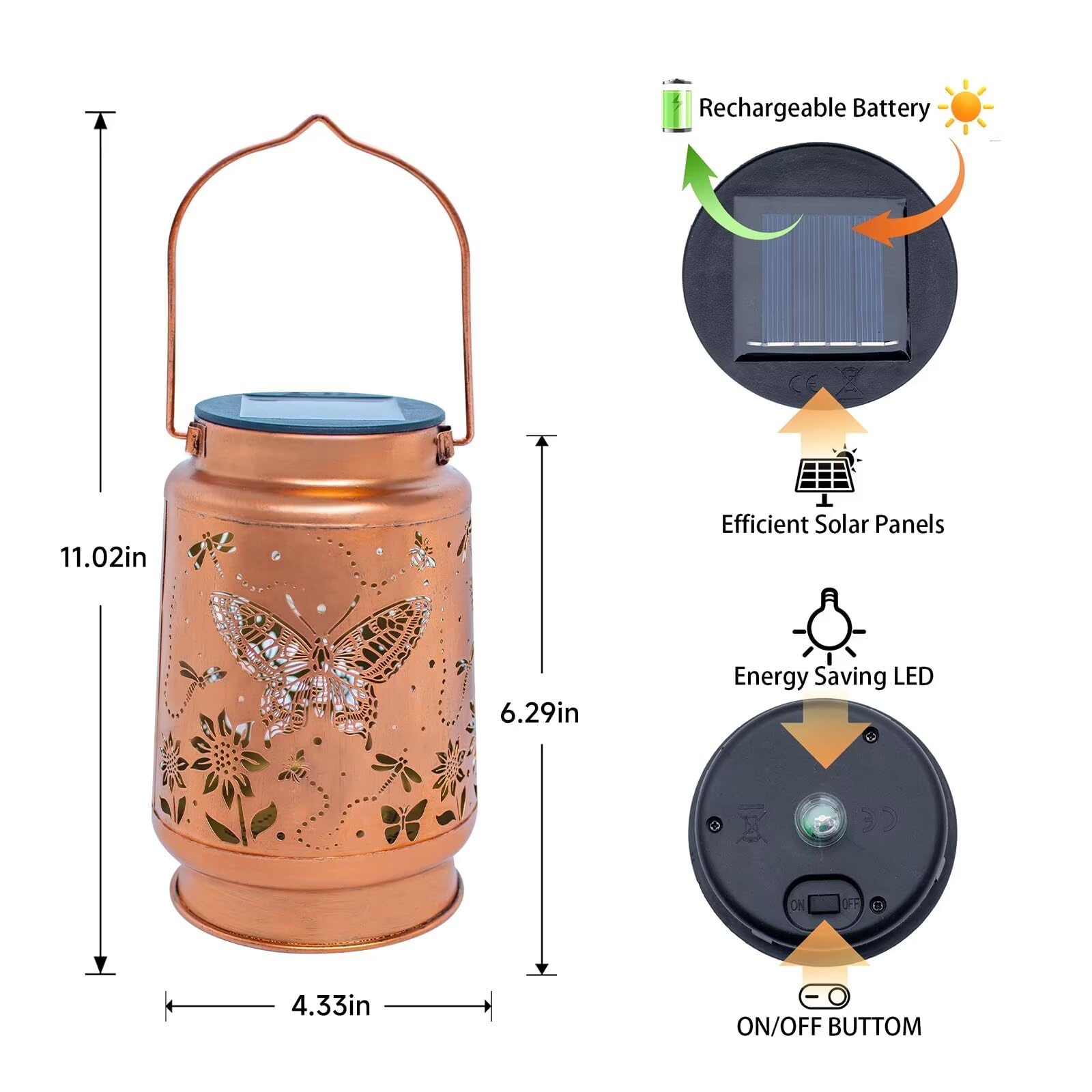2 Pack Butterfly Solar Lanterns Outdoor Waterproof Hanging Solar Lights Gifts For Women Mom Metal Solar Decorative Led Lanterns Outside For Garden, Yard, Patio, Lawn, Porch, Backyard