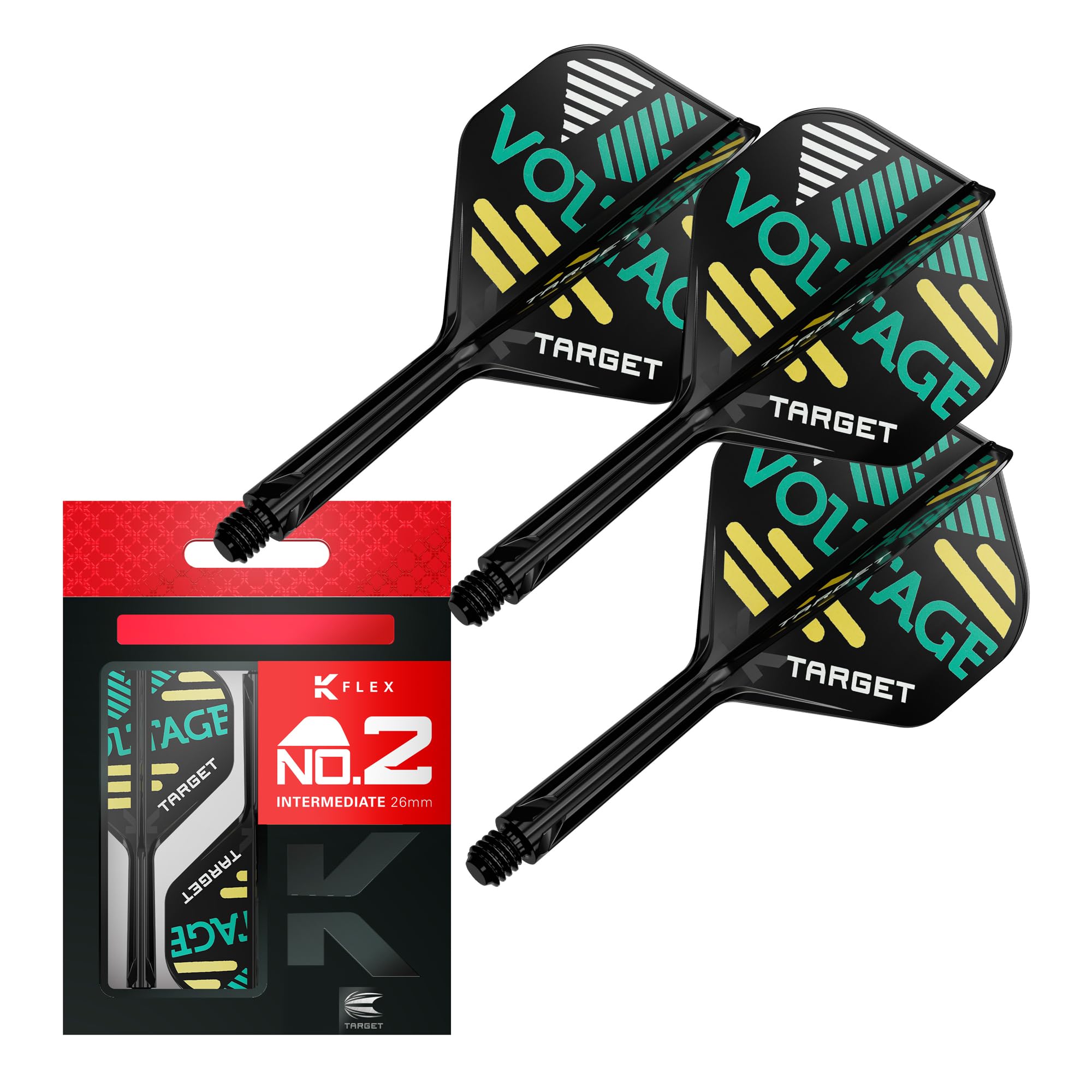 Target Darts Rob Cross K Flex Flights & Shaft System, No.2, Intermediate (26mm), Black, Pack of 3 Darts Accessories