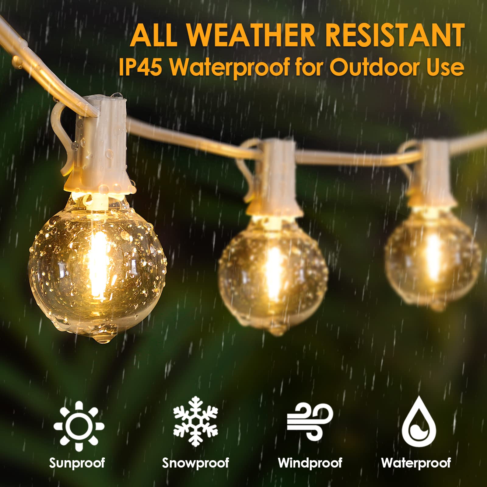 Mlambert 50Ft Outdoor String Lights, G40 Globe Patio Lights With 25+2 Waterproof Shatterproof Led Bulbs For Balcony Porch Bistro