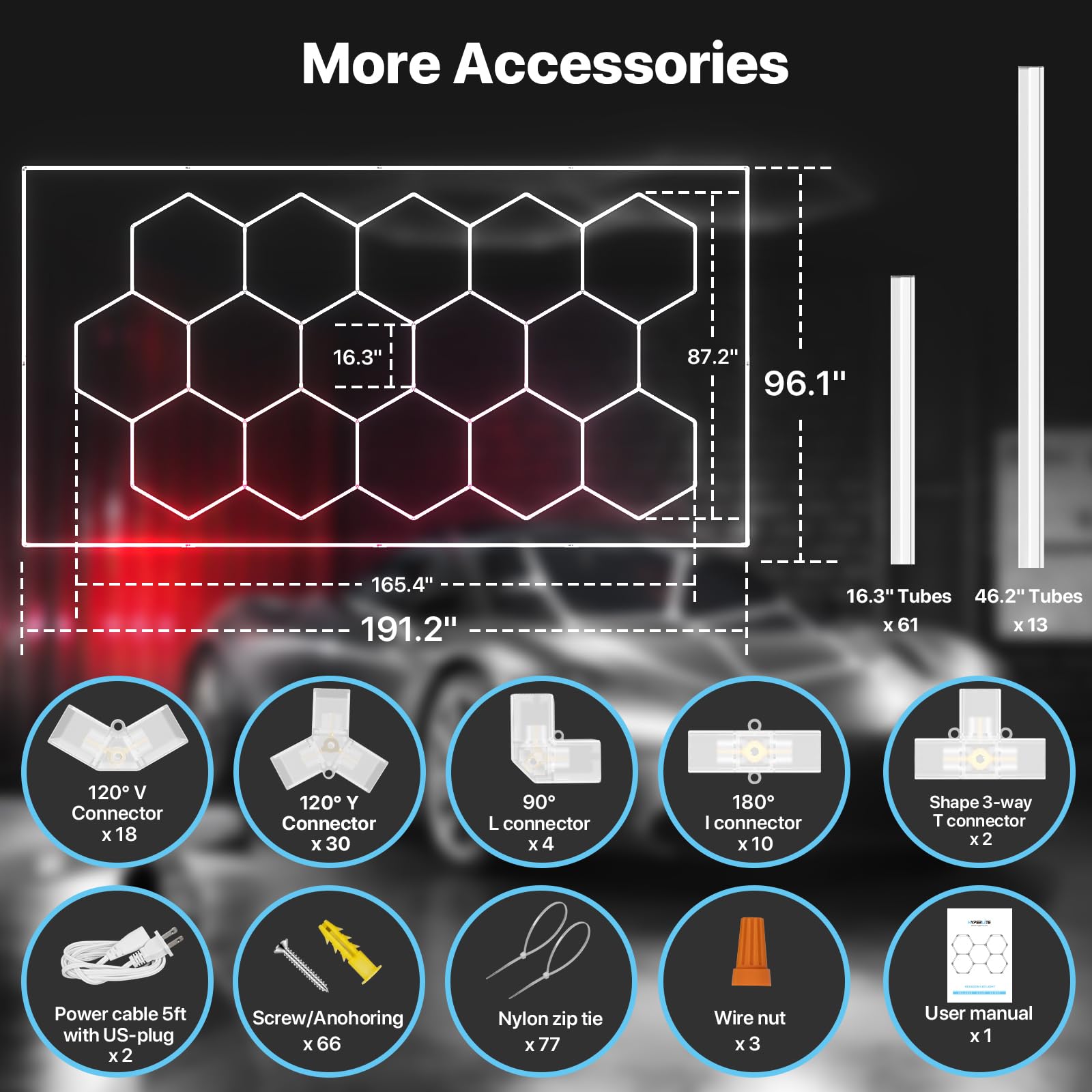 Hyperlite Gen 2 Hexagon Led Lights: 624W 62400Lm 15 Grids Diy Hexagon Led Lights, 6500K Ultra Bright, Easy Install, Durable Desi