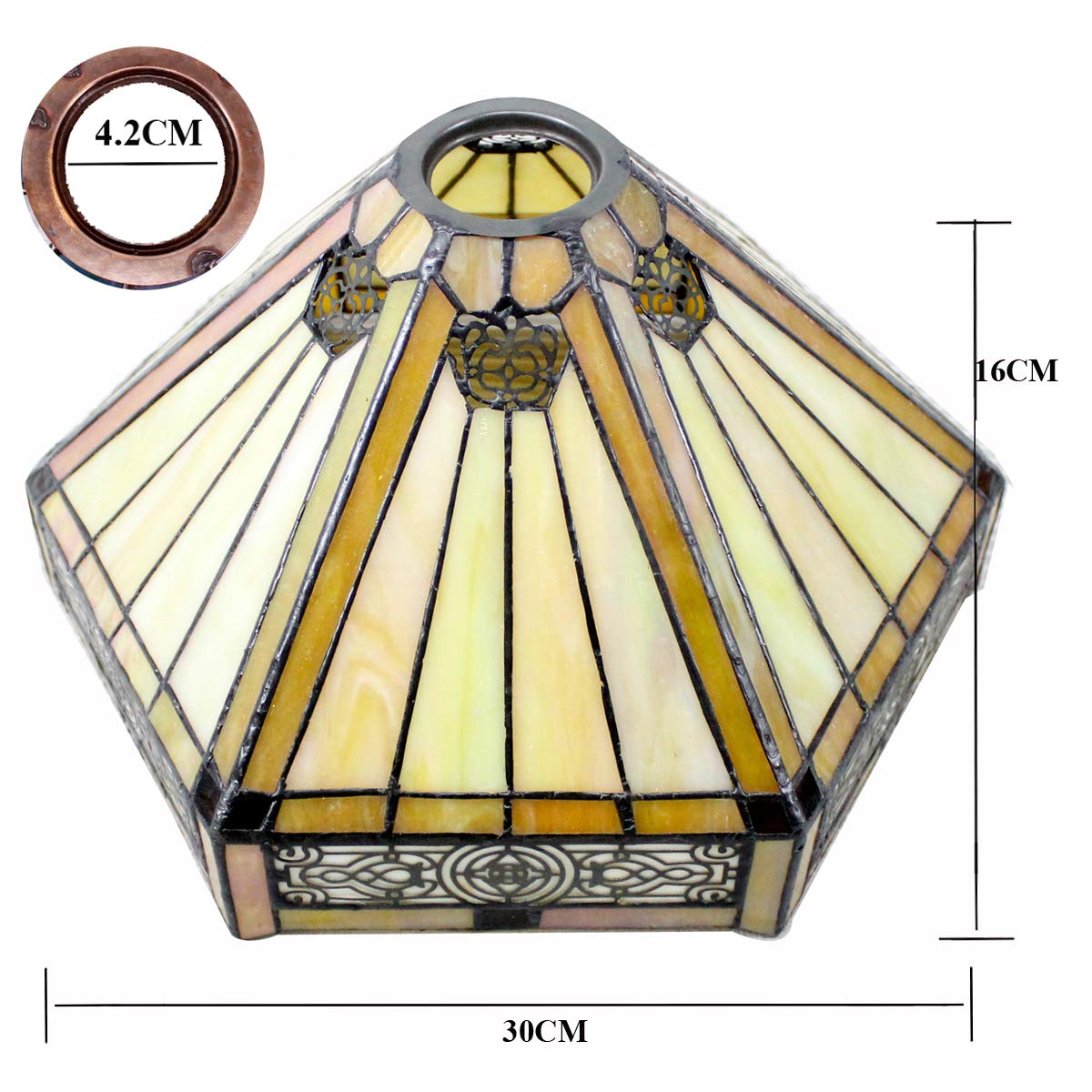 WERFACTORY Tiffany Lamp Shade Replacement, 12"x10"x6", Yellow Hexagon Stained Glass, 1-5/8" Fitter, for Arched Floor & Pendant Lamps