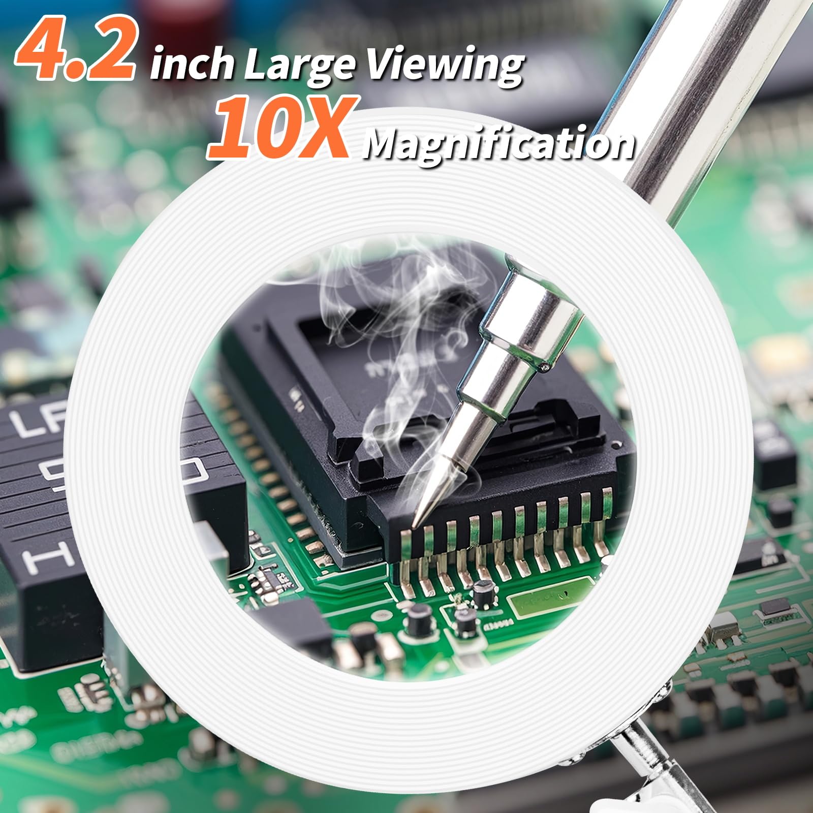 Hitti 10X Magnifying Glass With Light, 1800 Lumens Stepless Dimmable, 3 Color Modes, 4.2 Real Glass Lens Led Magnifying Lamp Wit