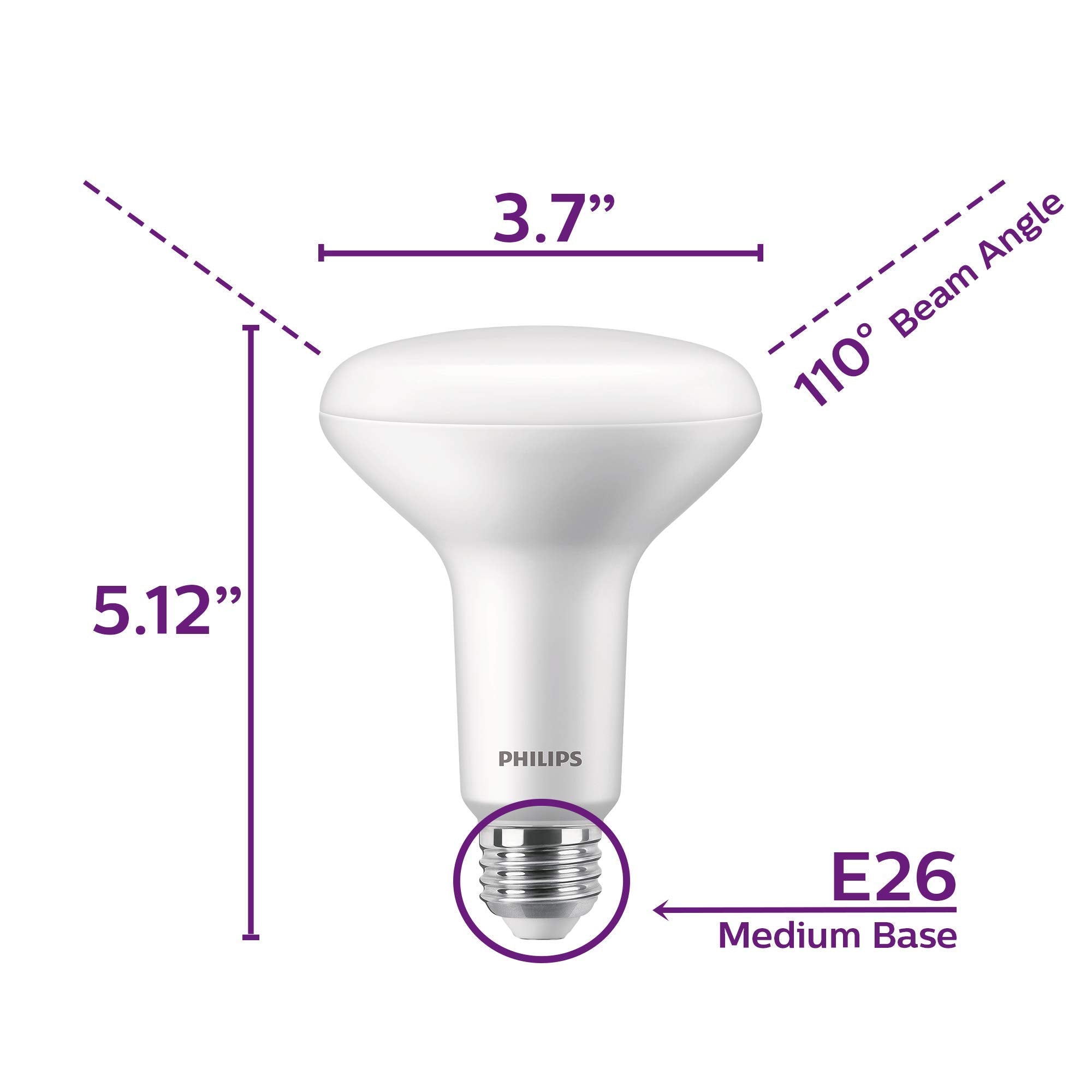 Philips LED BR30 Dimmable Bulbs, 1400 Lumen, Warm Glow, EyeComfort, E26 Base, 15W=100W, 4-Pack, Model 558