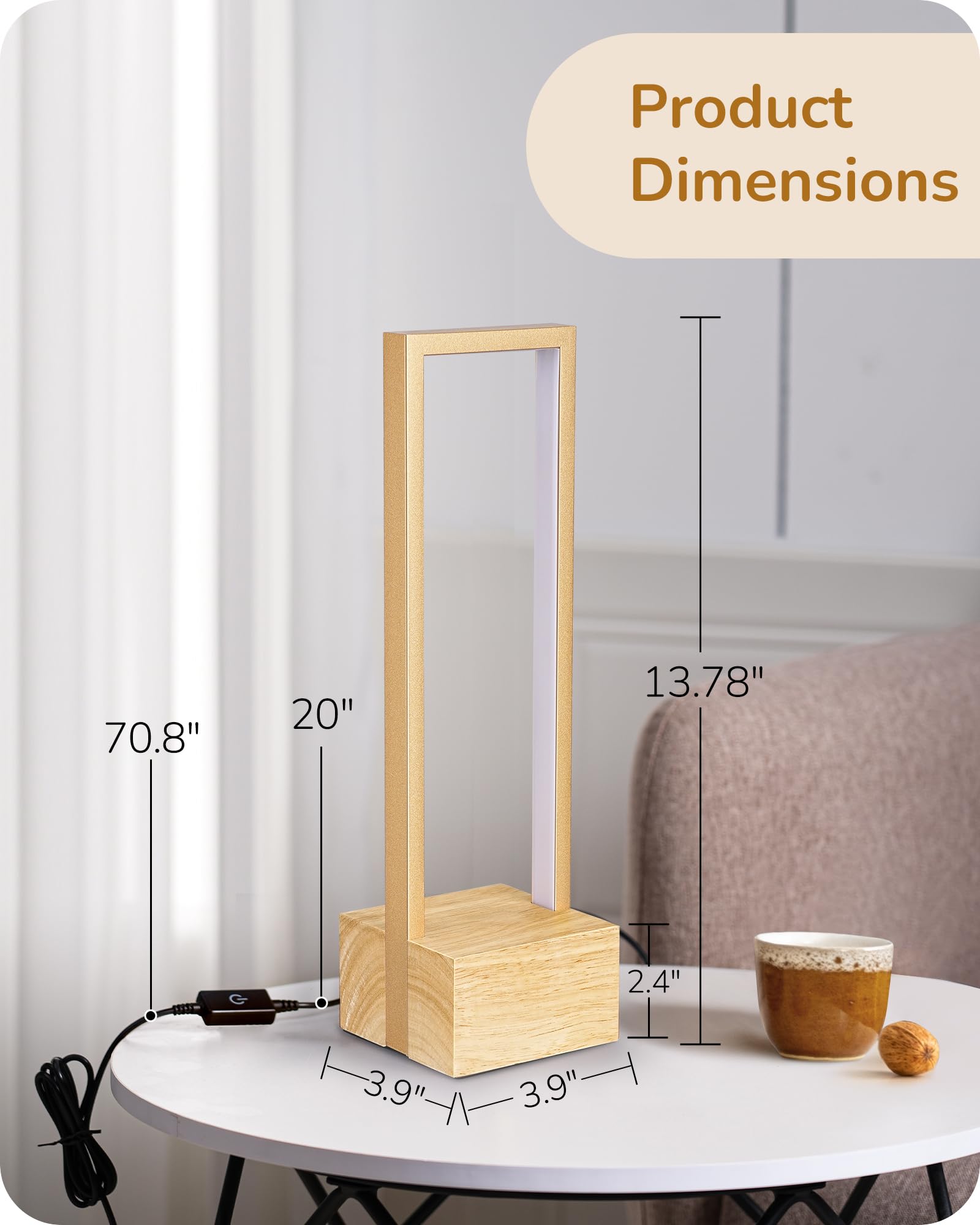 EDISHINE LED Table Lamp, Wooden Bedside Lamp with 3 Color Temperatures, Dimmable Square Nightstand Lamp for Bedroom Living Room,