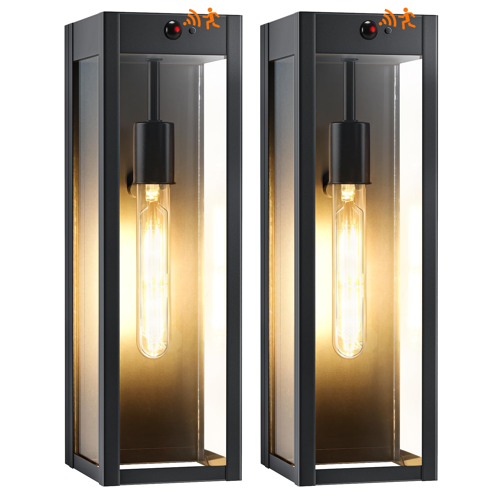CRIRY Motion Sensor Wall Sconce Lights 2-Pack, 15.3" Waterproof Black Outdoor Fixtures, Model CR-WL604B-BK