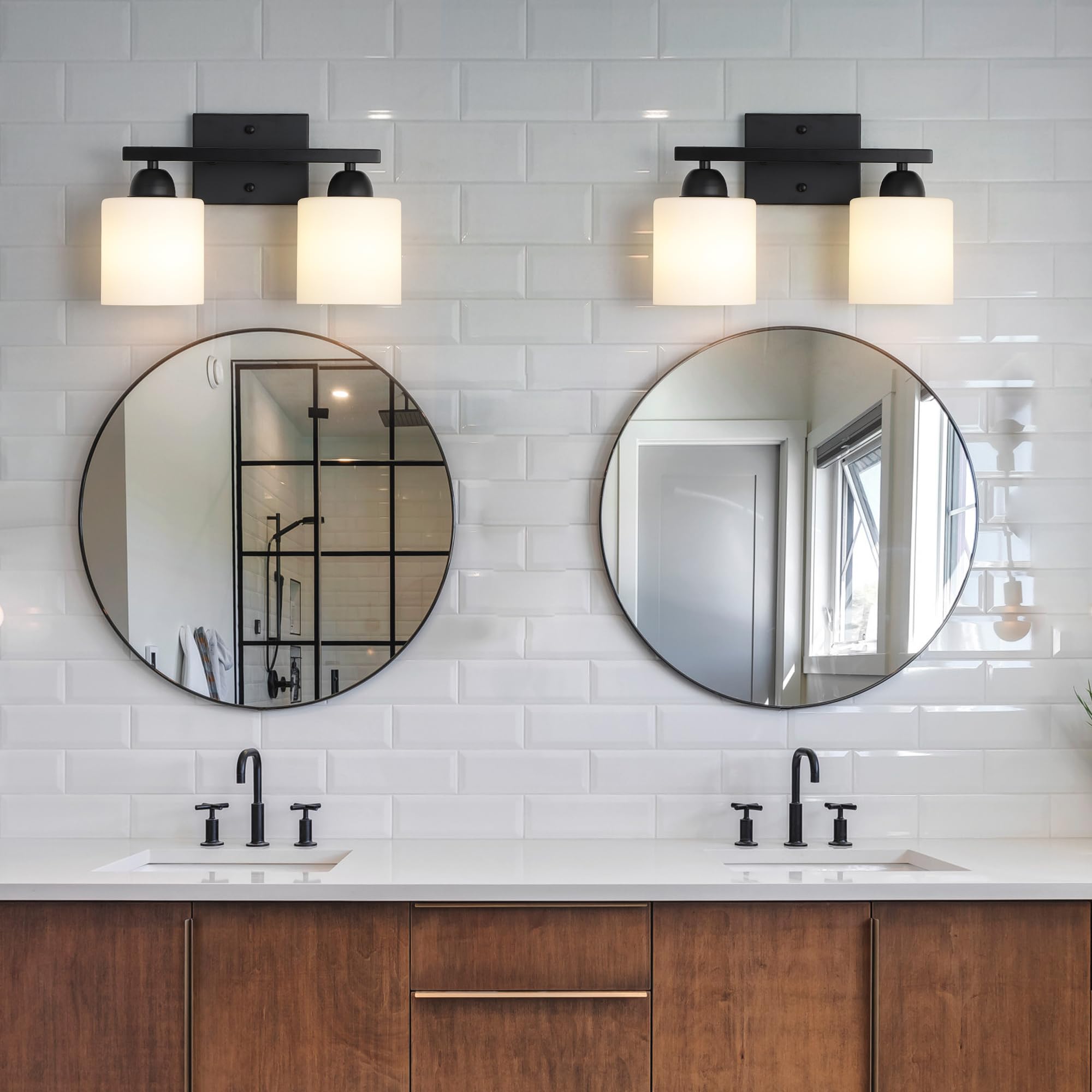 Mecgirn Bathroom Vanity Light Fixture, 2-Light Matte Black, Frosted Glass, Model B0003-2-Black