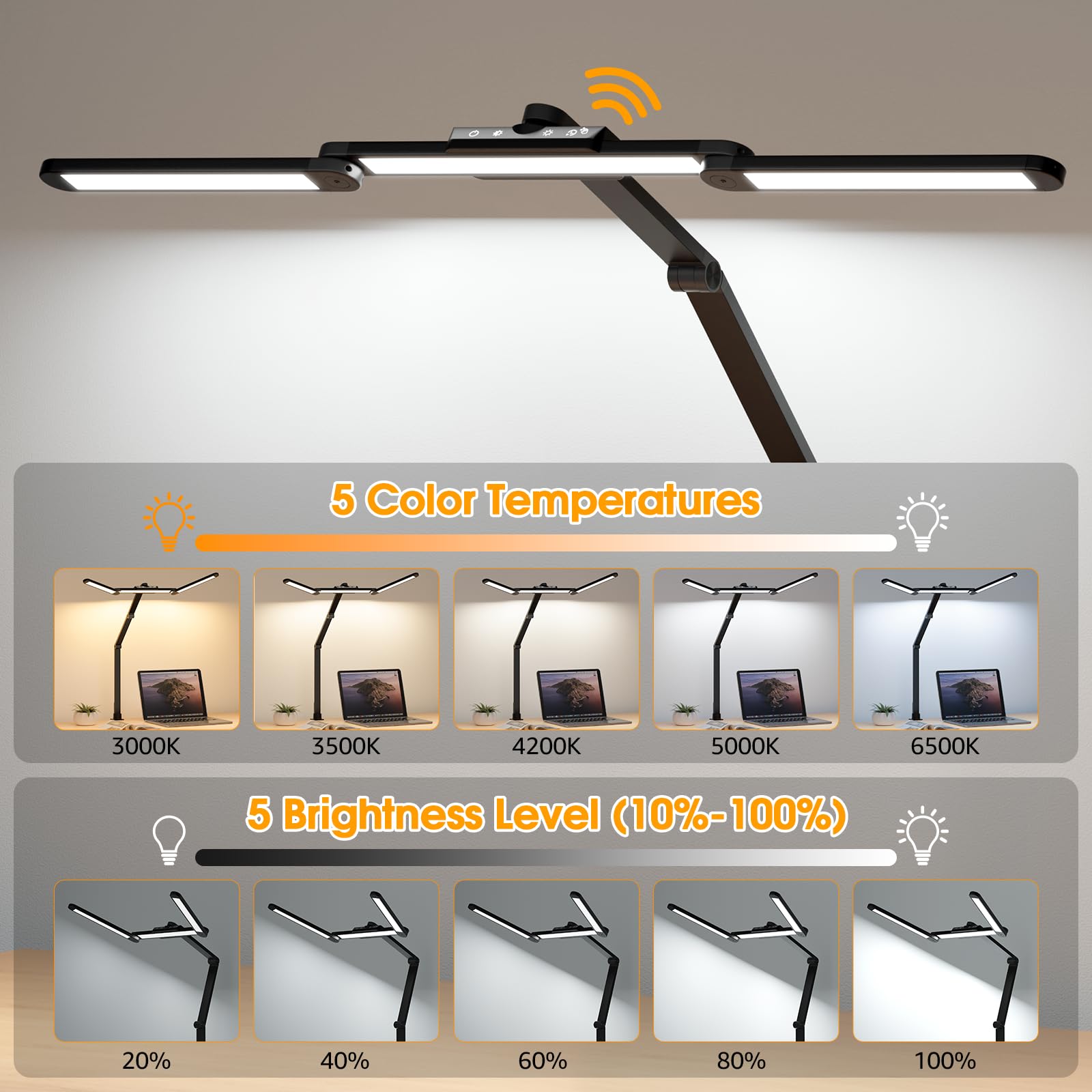 Shinetech Led Desk Lamp With Clamp, Adjustable Desk Light For Home Office With Gesture Sensor, 24W Bright Lamp With Usb, Type C