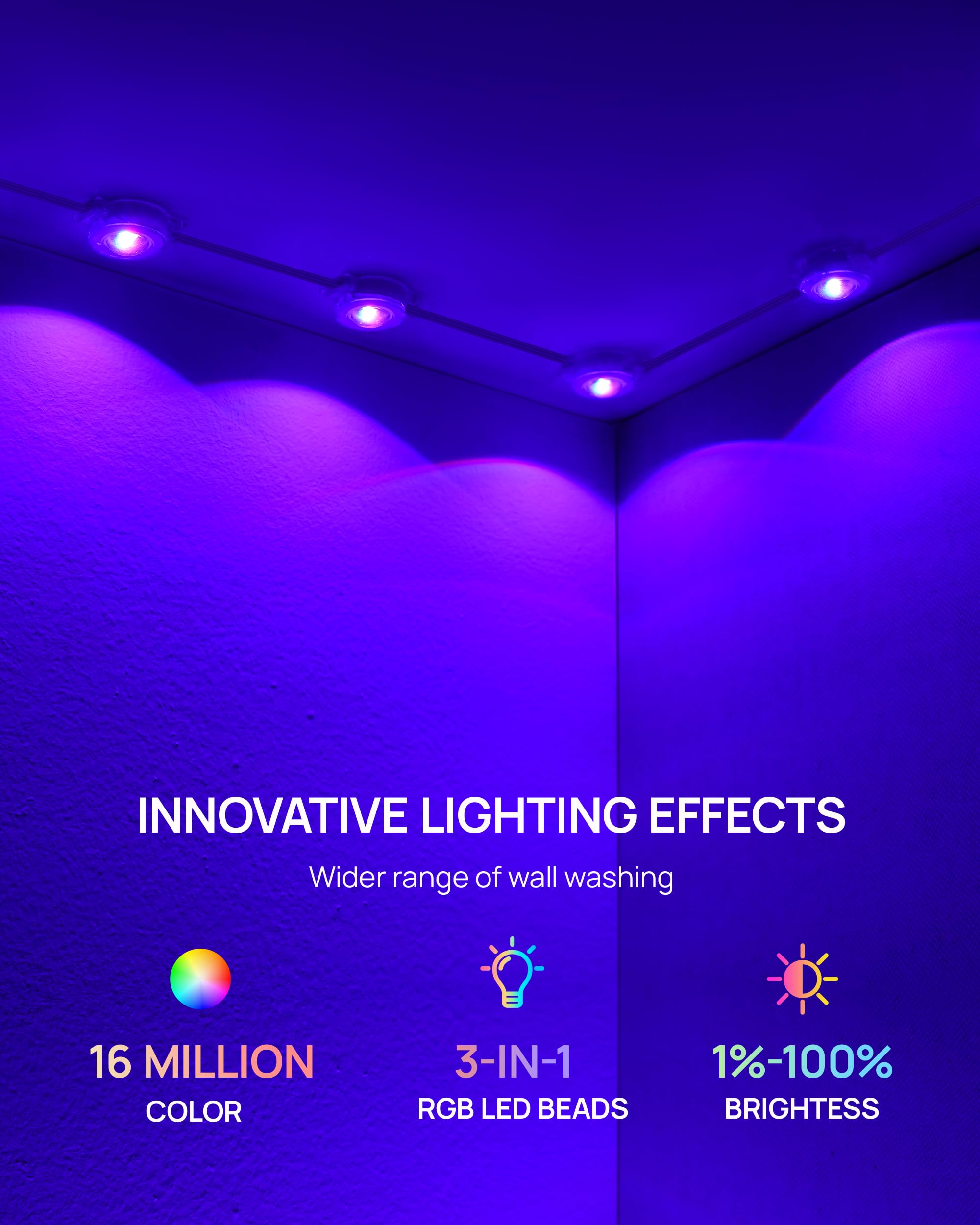 VCOKEN 111FT Smart RGB LED Outdoor Lights, IP65 Waterproof, App Control, White, Model AED36H-2401500VLSO8, Perfect for Holiday Decor