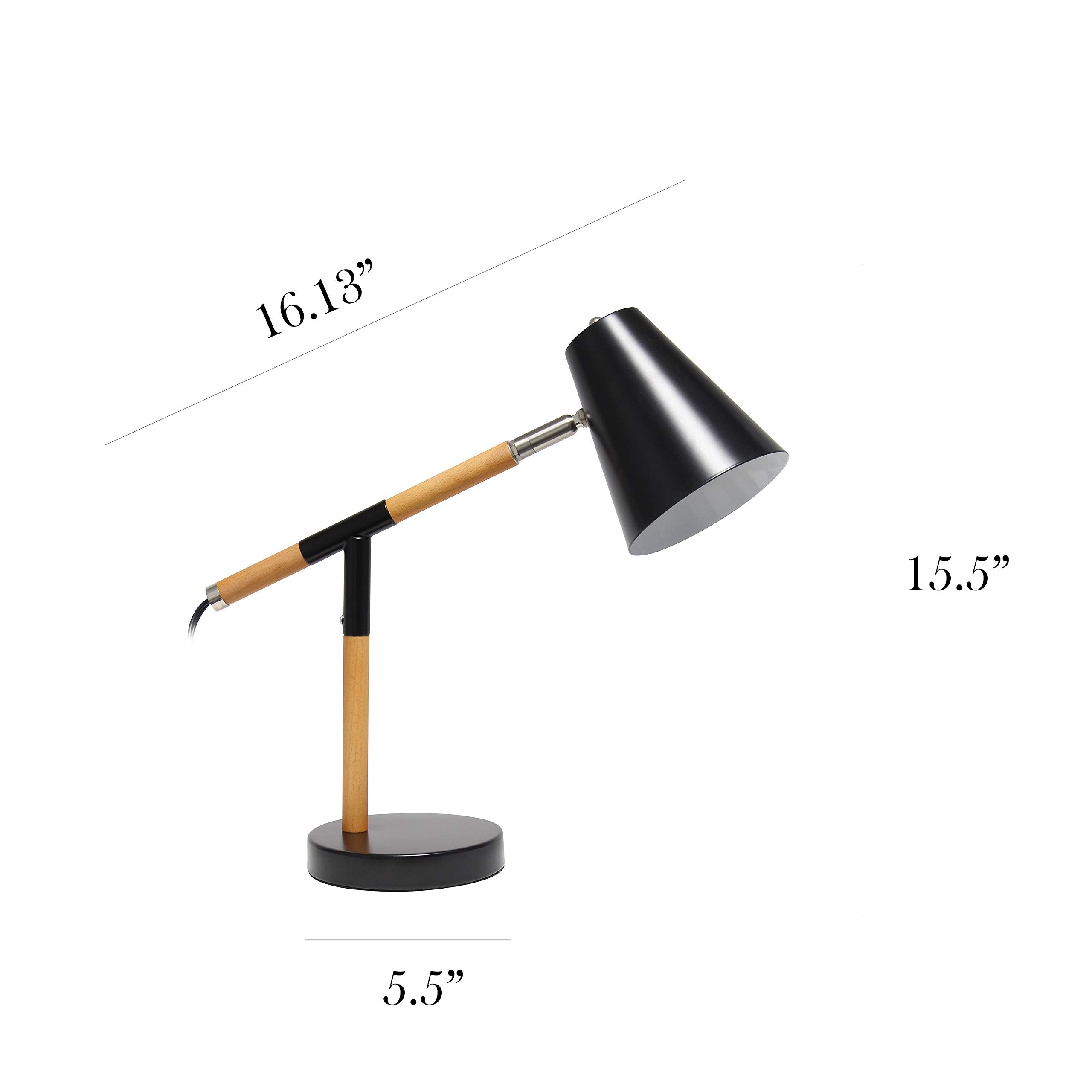 Simple Designs Ld1059-Blk Wooden Pivot Desk Lamp, Matte Black