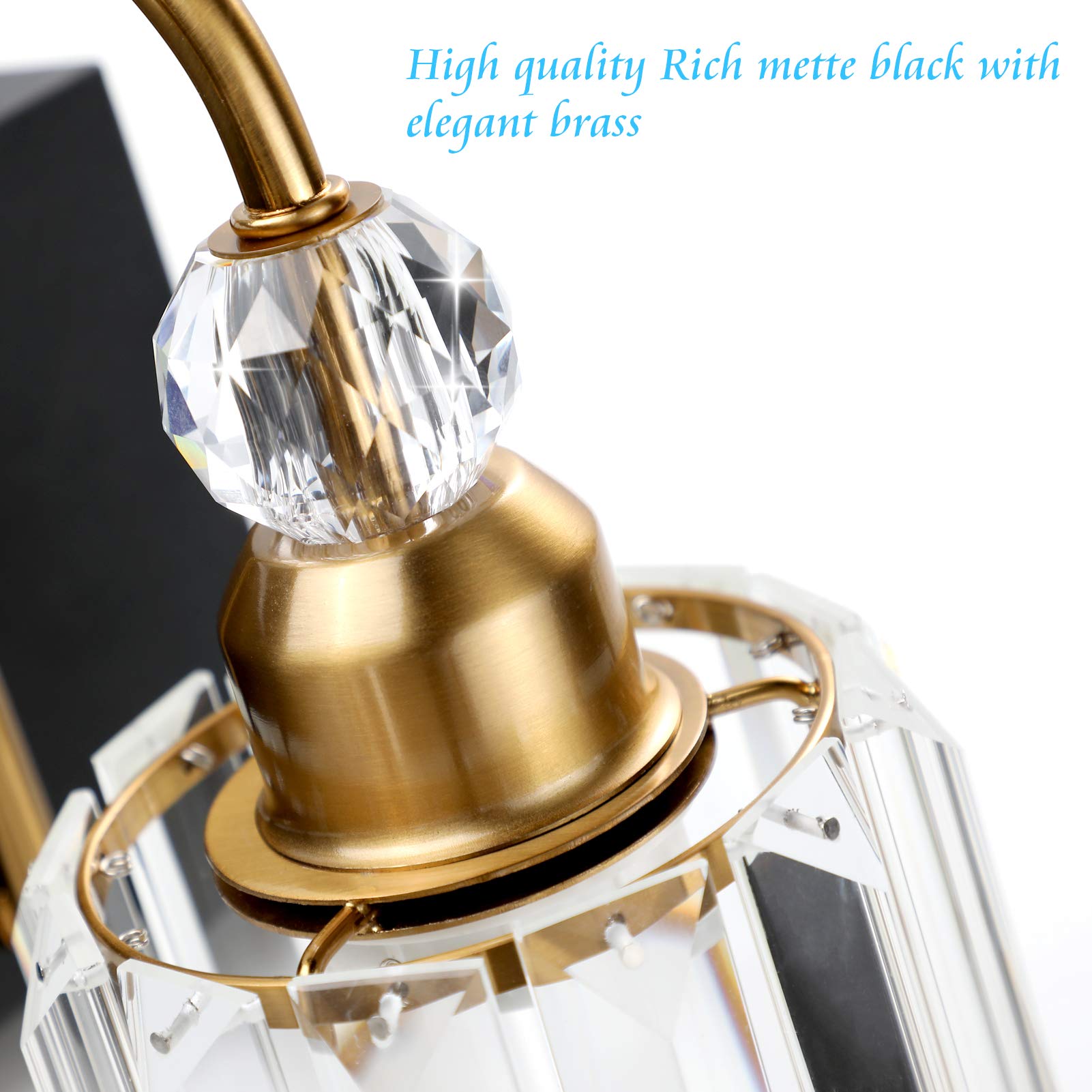 Ralbay Modern Bathroom Vanity Light Fixture, 3-Lights, Black Metal & Crystal, Hj-8600-3T