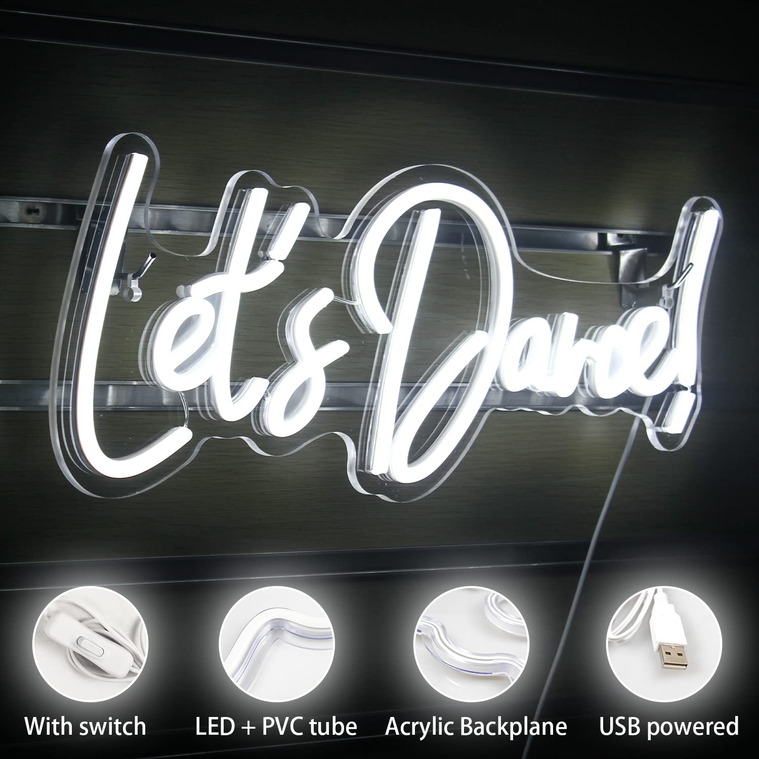 Wanxing LED Neon Sign - Lets Dance Light Up Sign for Parties, Weddings, and Birthdays - White - Model WX-NS-lets dance