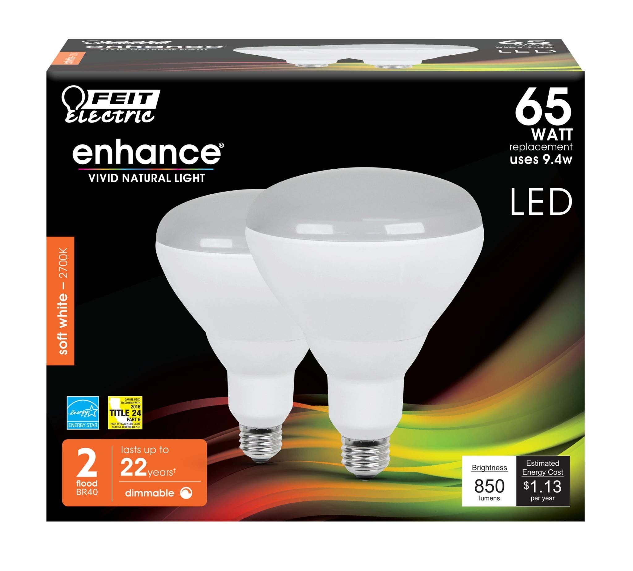 Feit Electric LED BR40 Bulb 65W Equivalent Soft White 1 Count Model BR40DM/927CA/2