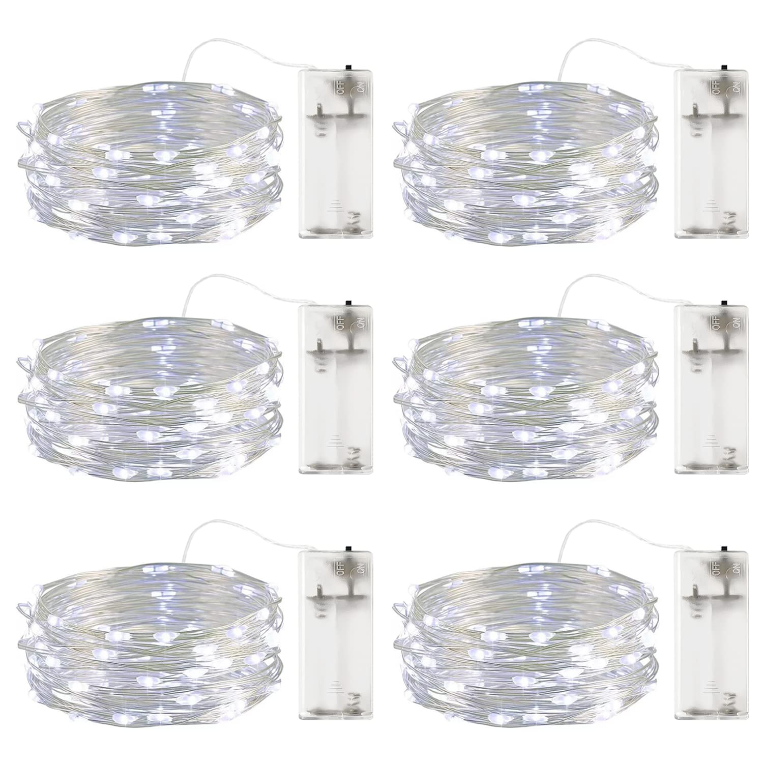 Fairy Lights Battery Operated String Lights 6 Pack 20LED Copper Wire Firefly Twinkle Lights Indoor Waterproof for Christmas Halloween,Garden Party, Bedroom, Wedding, Birthday(Cool White)