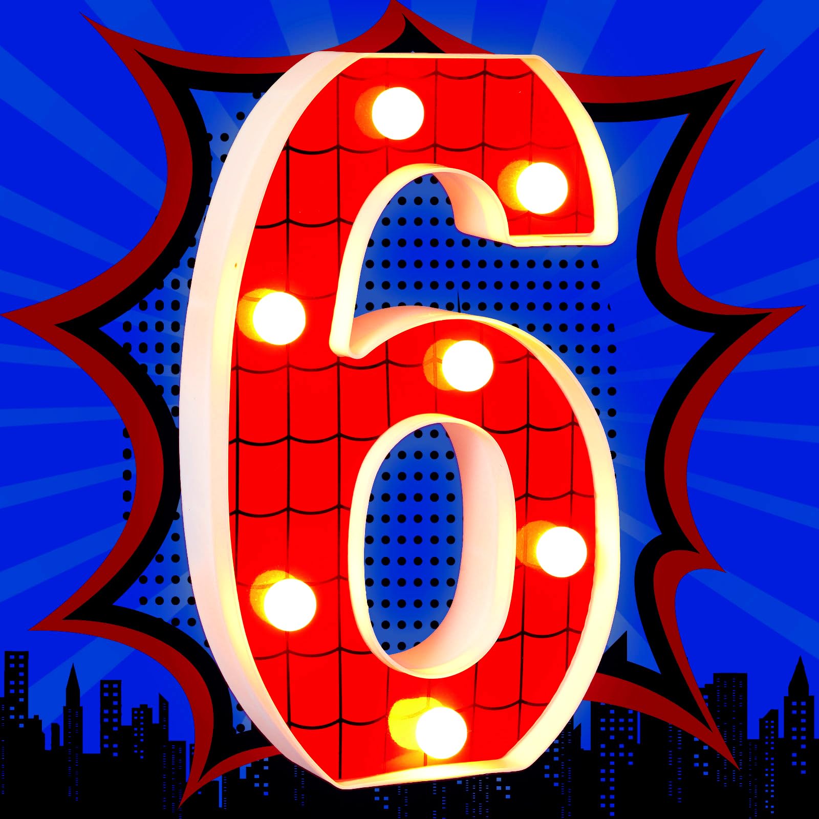 Vihose Spider Led Number Lights Spider Birthday Party Decoration Light Up Numbers Kids Boy Man Birthday Supplies For Marquee Night Christmas Gift Baby Shower(Number 6)