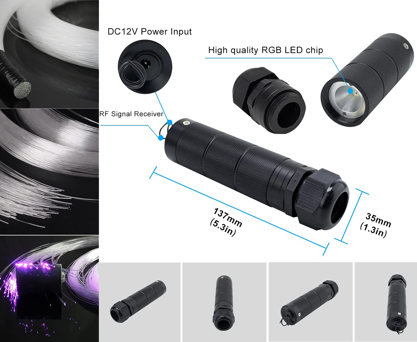 Azimom Rgbw Fiber Optic Star Ceiling Light Kit - 450Pcs, Bluetooth & Sound Activated, Black