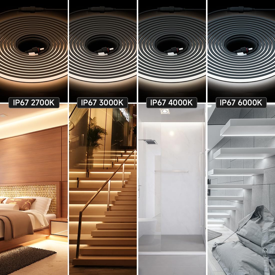 Btf-Lighting Fcob Cob Led Strip Ip67 Waterproof Flexible High Density Uniform Diffused Neon Light 16.4Ft Dc24V Natural White 400