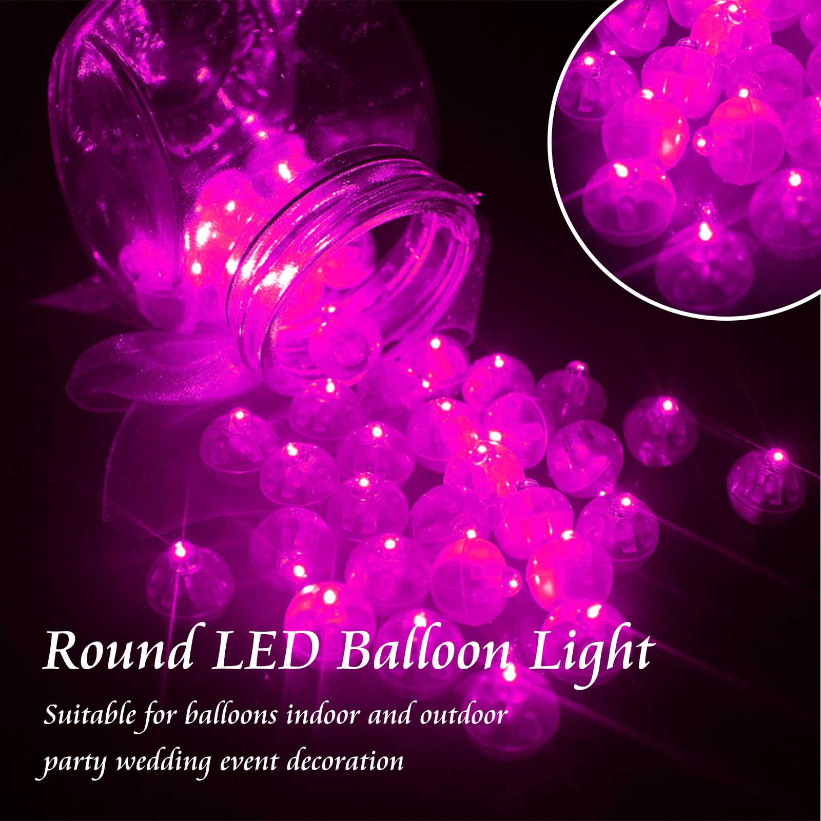 Chzk 100Pcs Balloon Lights Mini Led Lights Round Long Standby Time Multicolor Ball Light Paper Lantern Balloons Lights For Birthday Party Christmas Halloween Decoration (Pink, 100 Pcs)