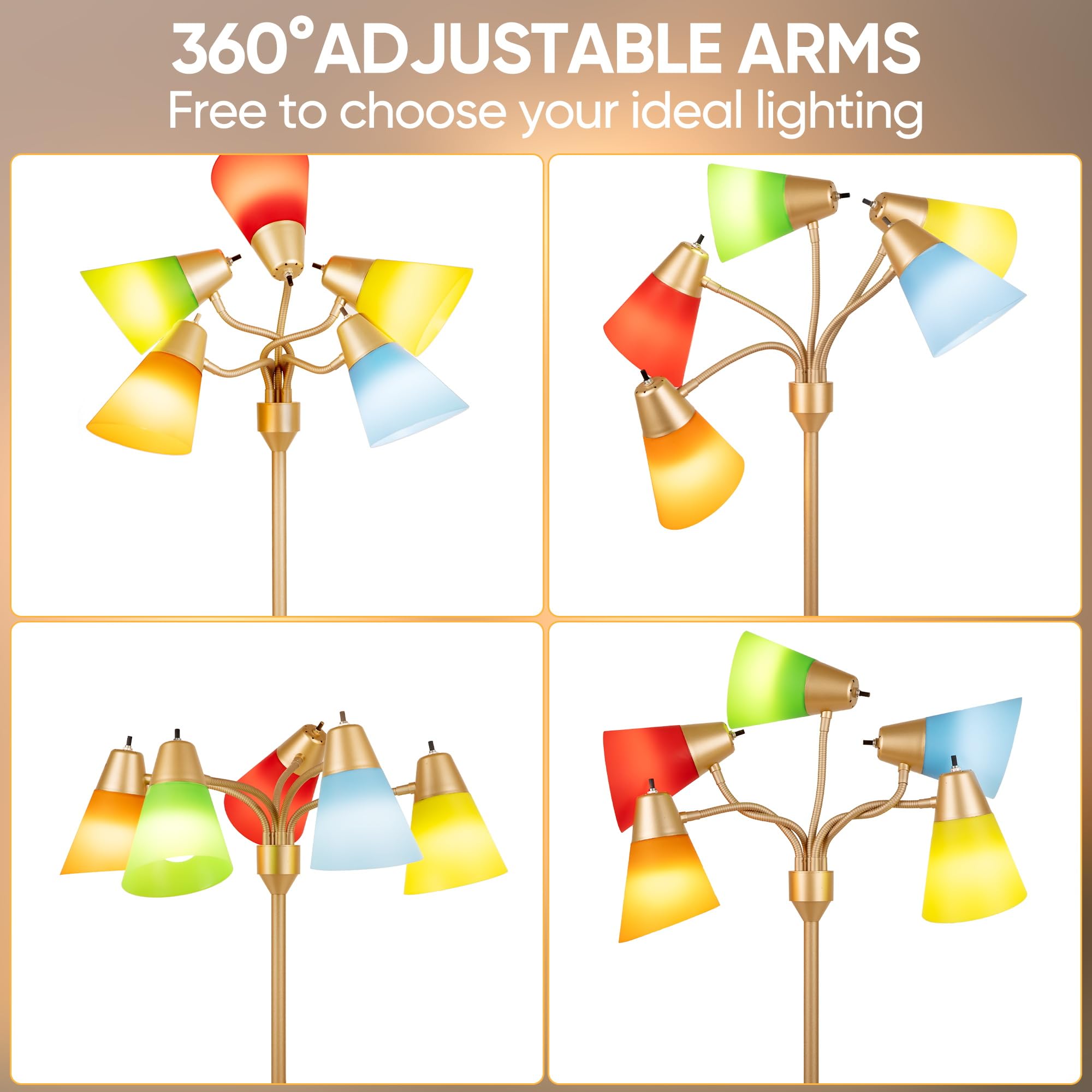 Medusa Led Table Lamp For Bedroom, Multi Head 5 Shade Modern Bedside Lamps, Arm-Adjustable Lamp For Night Stands, Desk Lamp With