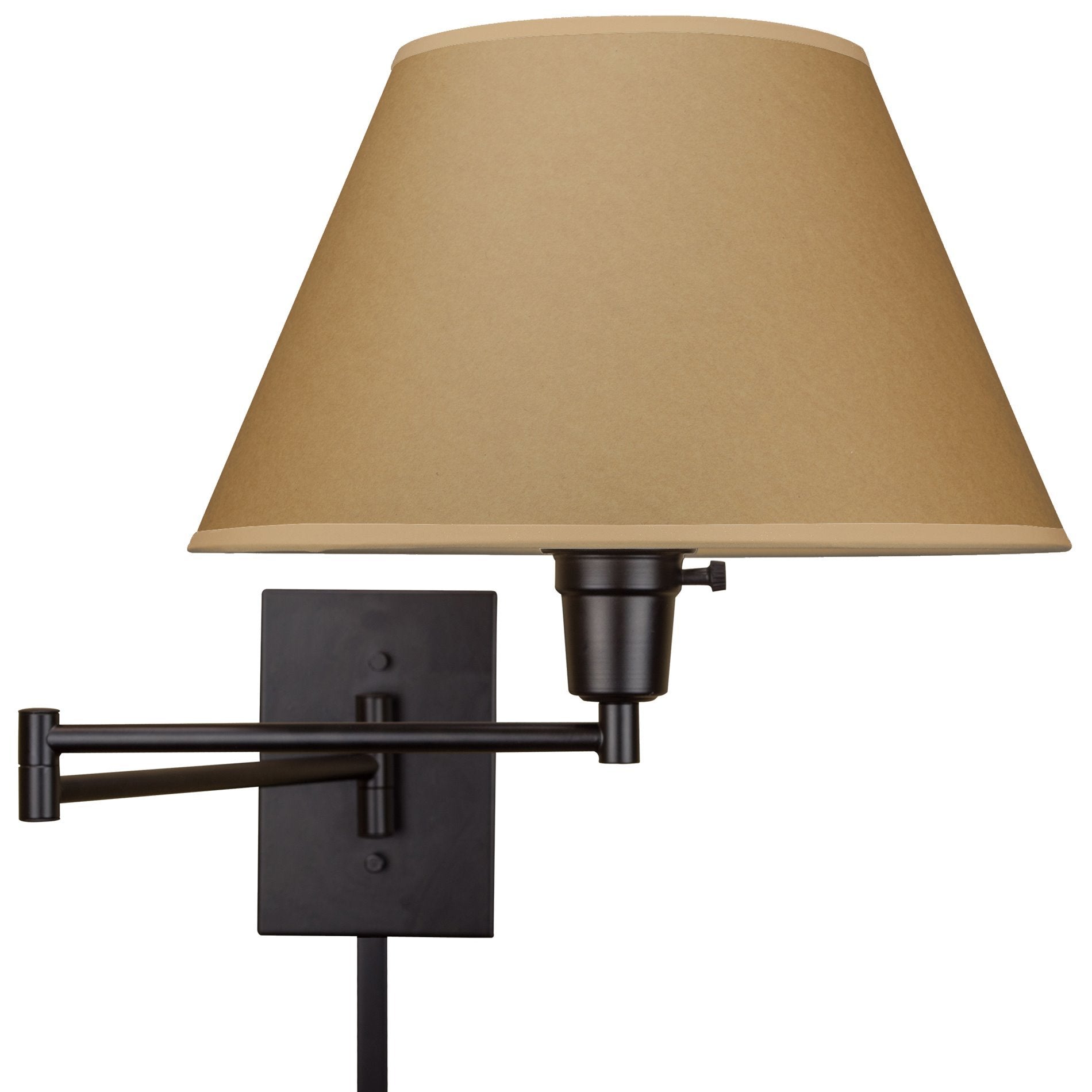 Kira Home 15in Swing Arm Wall Lamp, Metal, Opaque Beige Paper Shade, Black Finish, Plug in/Wall Mount, Model RV-W22-227489