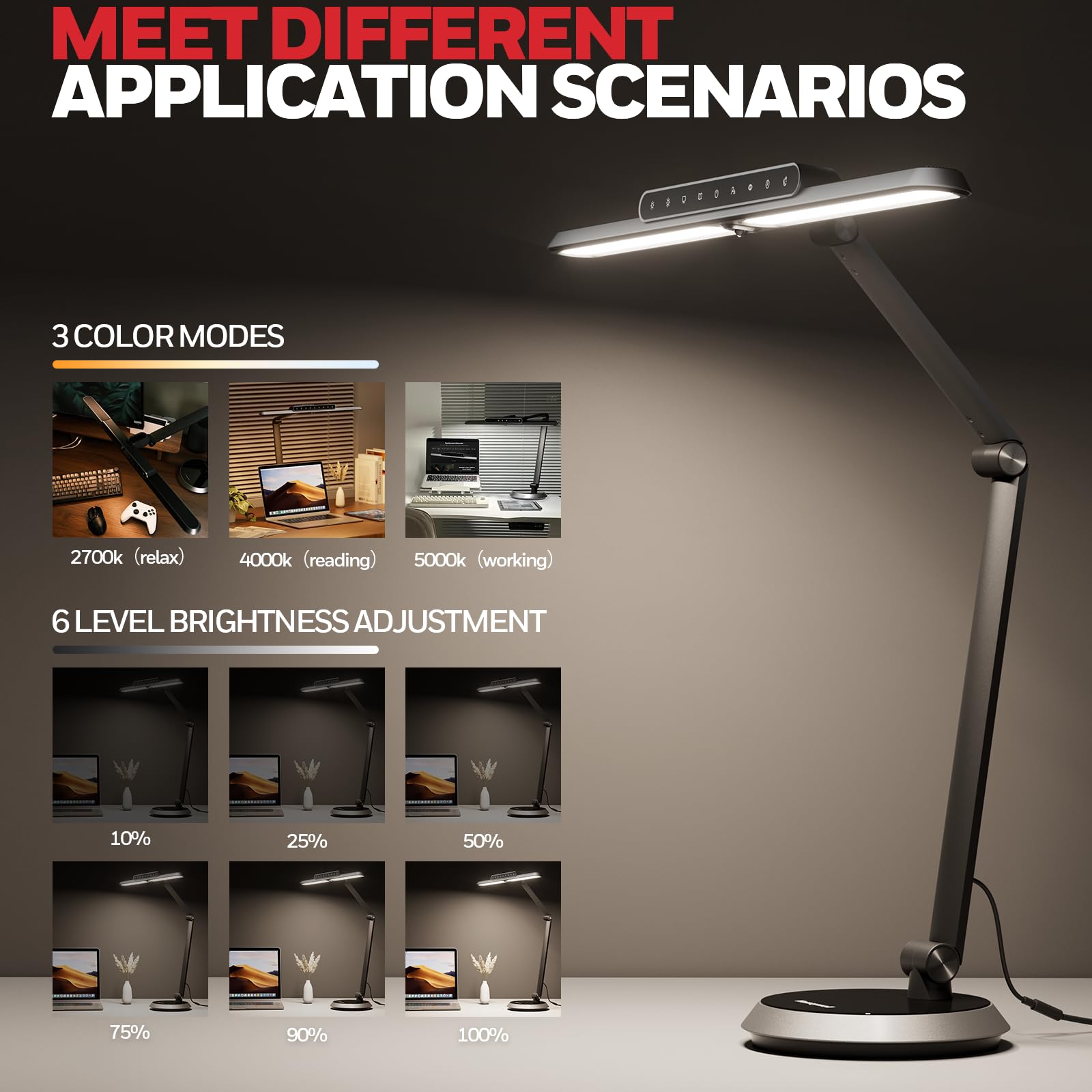 Honeywell Desk Lamp For Home Office - H9 Sunturalux Executive Led Desk Light With Auto-Sensing,1000Lm 3 Color Stepless Brightnes