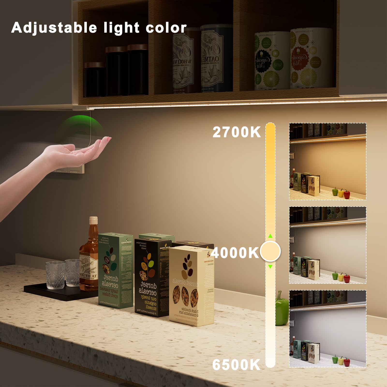 Under Cabinet Lights Plug In Cuttable 40 Inch Hand-Wave Ultra-Bright 1090Lm 3-Color Flexible Silicone Slim Stick On Undercabinet Led Light Strip For Kitchen Counter / Sink  Under Shelf & Desk Lighting