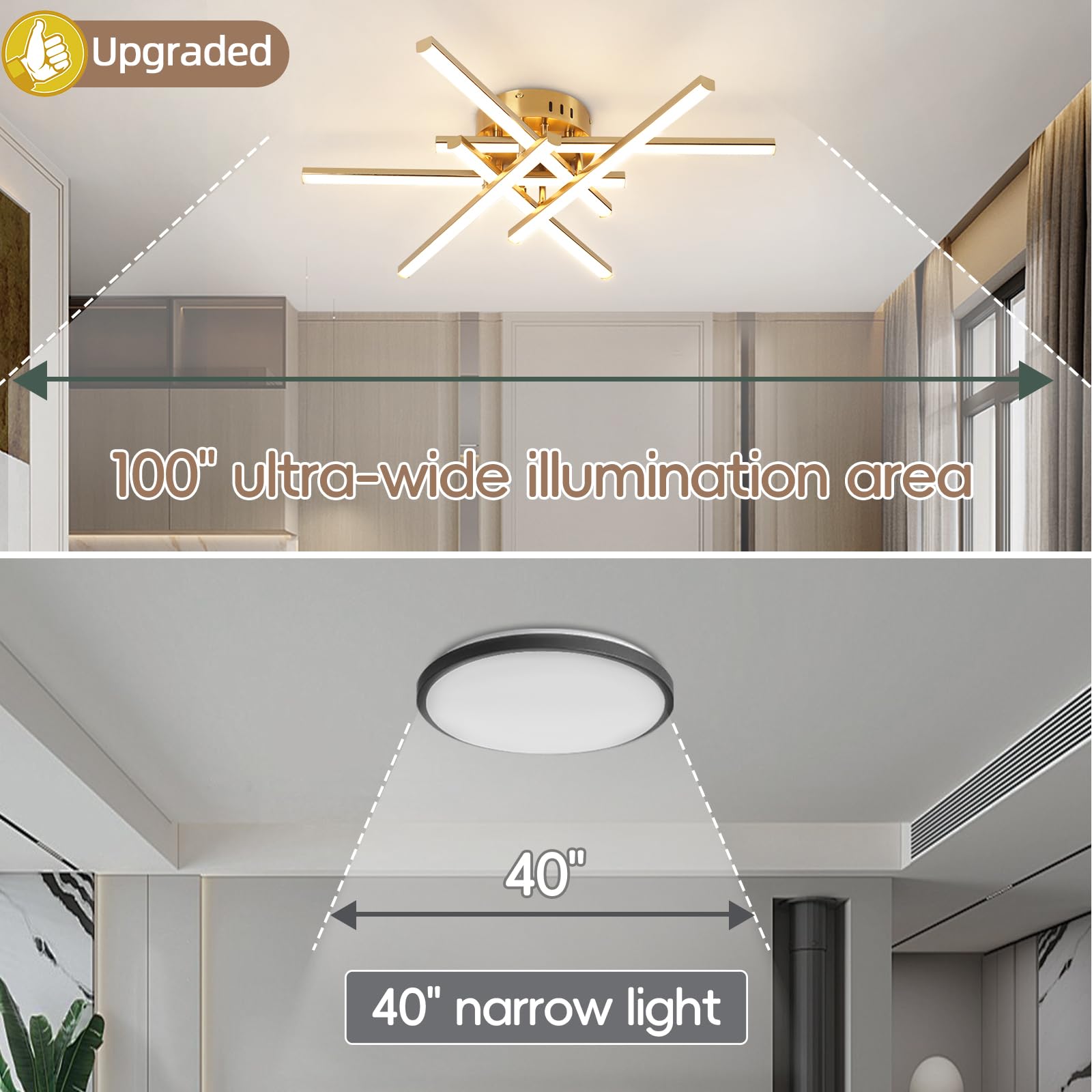 CANEOE Modern Led Ceiling Light, 6-Lights Gold Sputnik Semi Flush Mount, Aluminum, Model CL-6TXGD-D