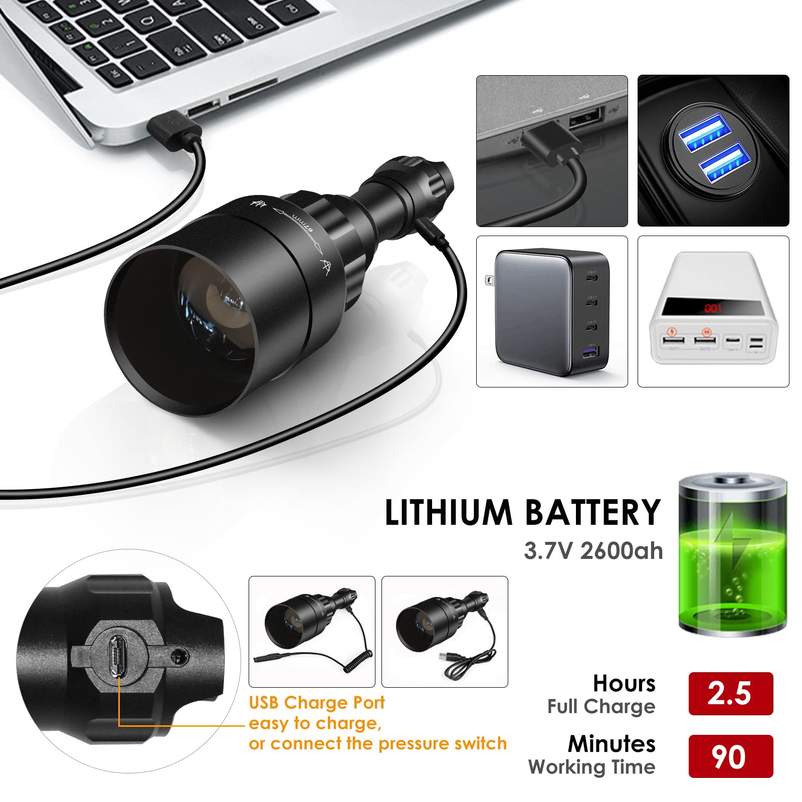 UniqueFire 1605 940nm IR Illuminator Flashlight Lights for Night Vision Zoomable Infrared Flashlight Illuminator with Dual Contr