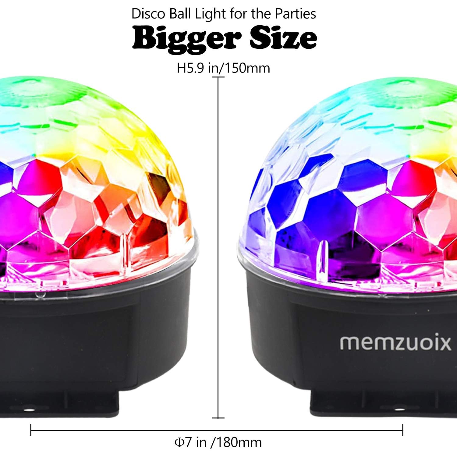 memzuoix Disco Ball Party Lights DJ Strobe Light, 6 Colors, Sound Activated, Remote Control, 7 Inch, Black, Model L-T03
