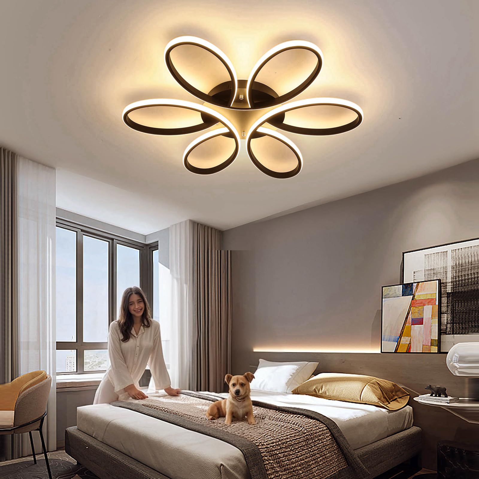 Lofahs Modern Led Ceiling Light Fixture With Remote Control Lamp Dimmable Ceiling Chandelier For Living Room Dinning Room Bedroo