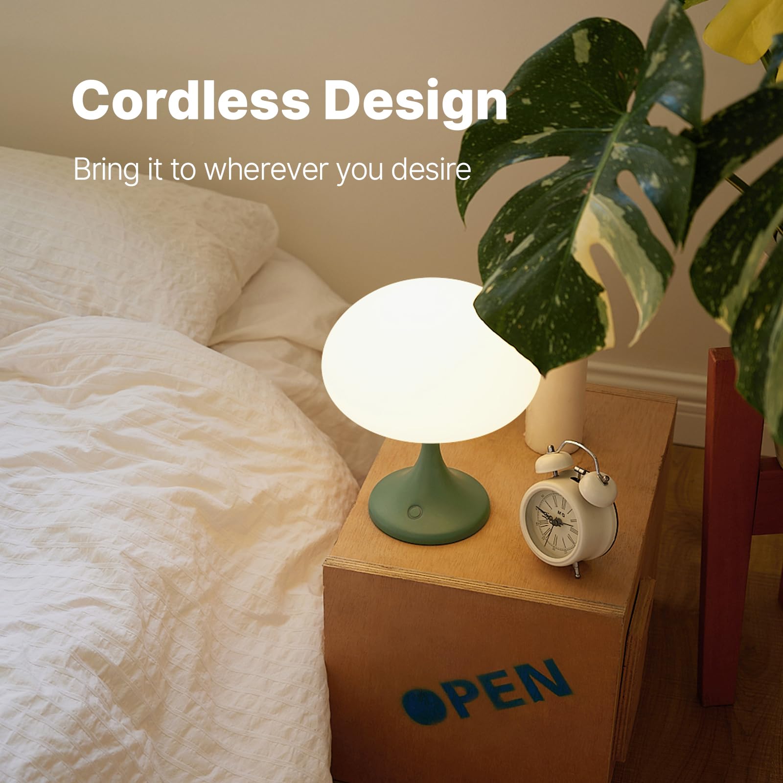 MAGCHARM Mushroom Lamp - 5W LED Cordless Table Lamp, Dimmable Touch Light, Retro Glass Shade, Green, Small Jellyfish Design