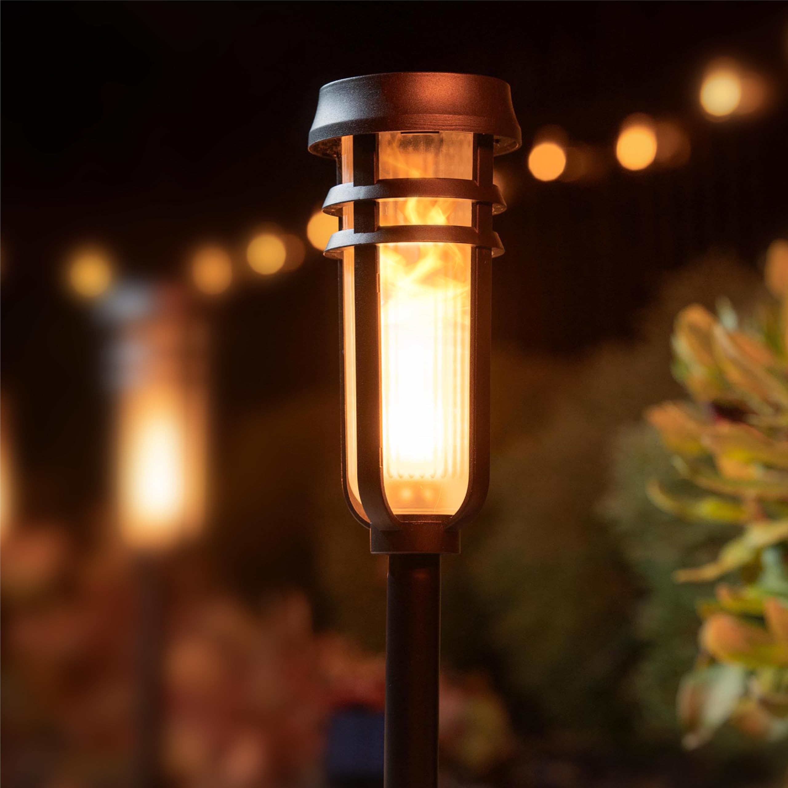 FoxFlame Metal Solar Torch Lights-Adjustable Height (24- 0)  Outdoor Garden Decor with Patented LED  Waterproof Solar Tiki Torches for Yard Patio Garden Pathway Matte Black-1 Pack
