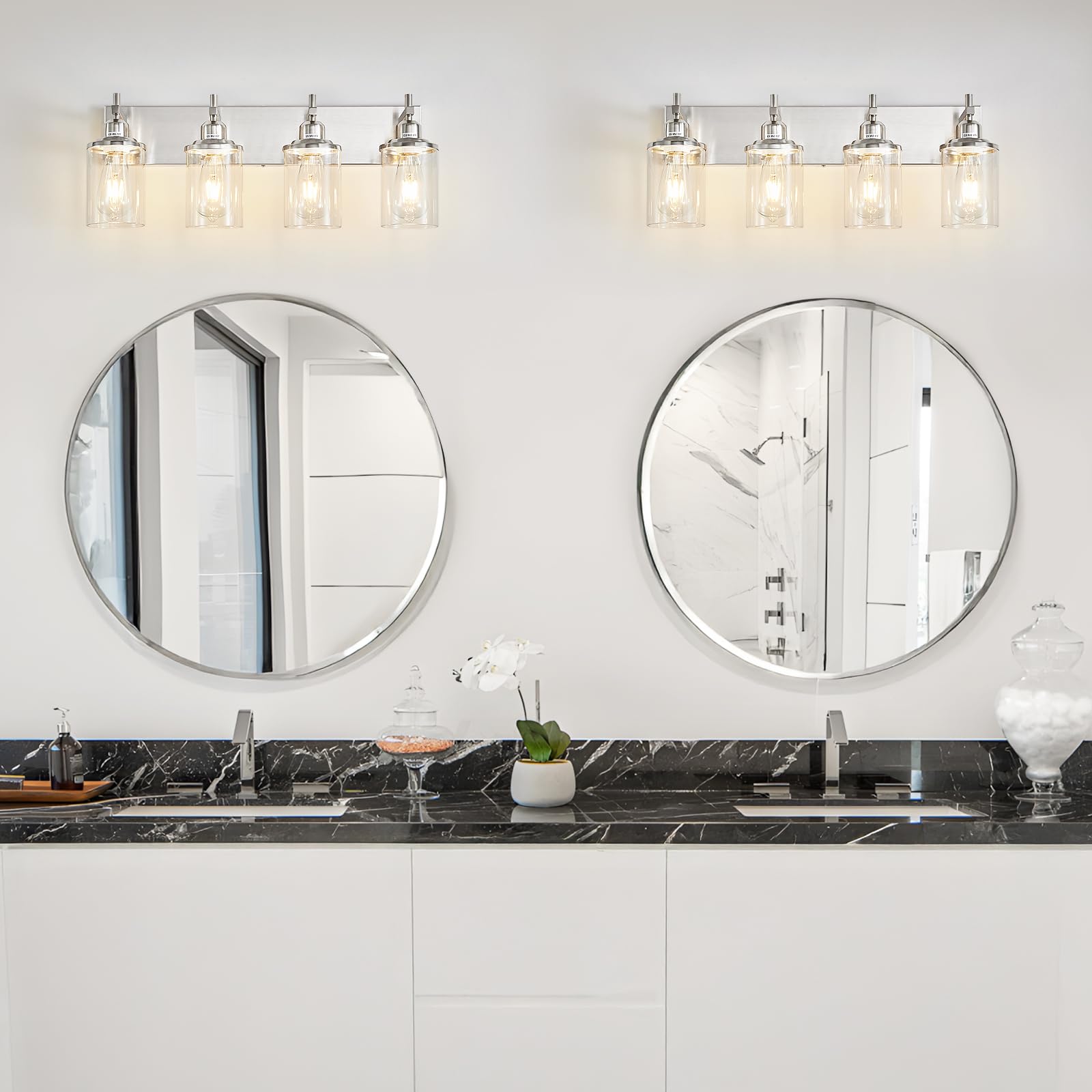 Lanhall 4-Light Brushed Nickel Bathroom Light Fixture Over Mirror Modern Bathroom Vanity Light Vintage Wall Lighting With Clear