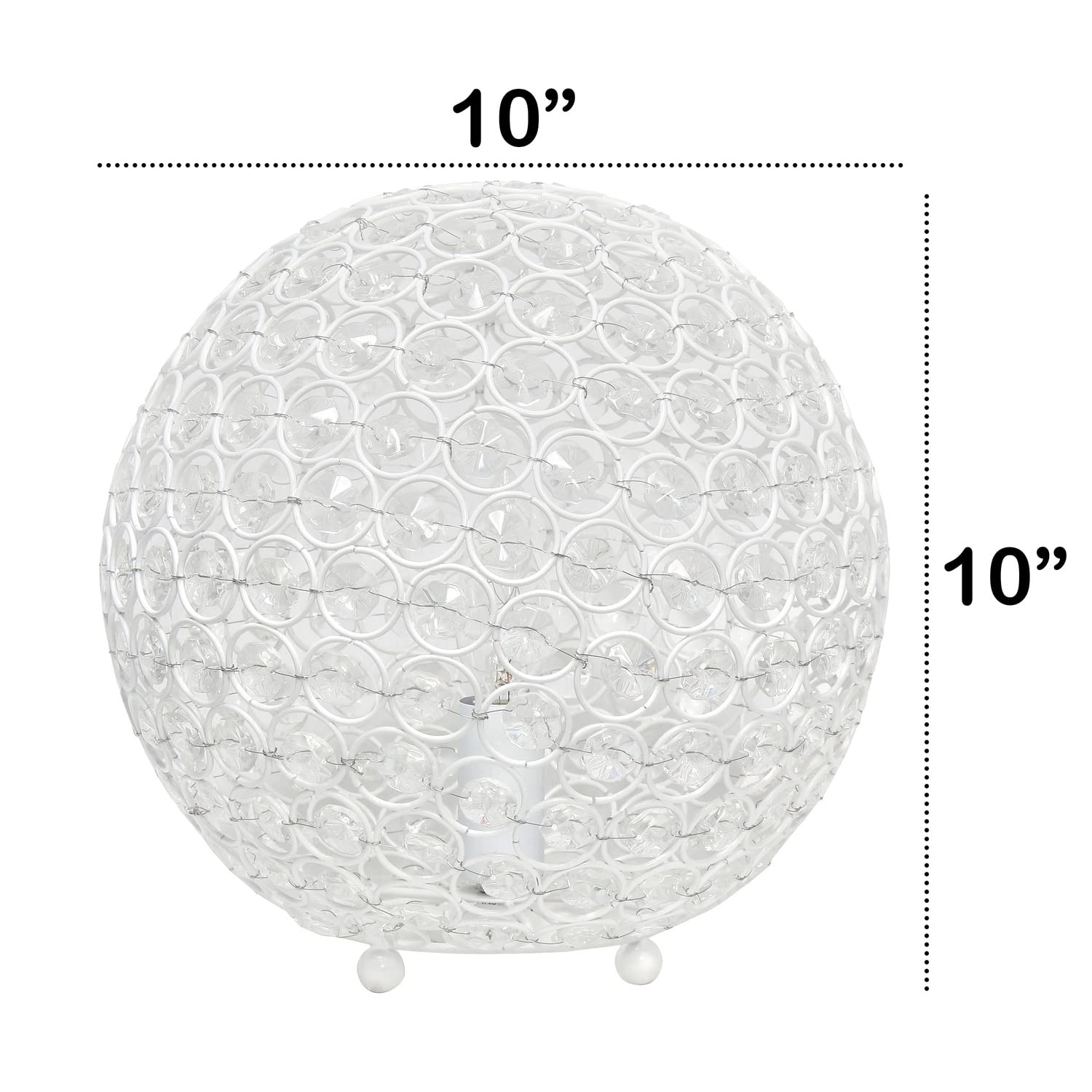 Lalia Home 10&quot; White Metal Crystal Table Lamp - Contemporary Glam Round Sphere Design