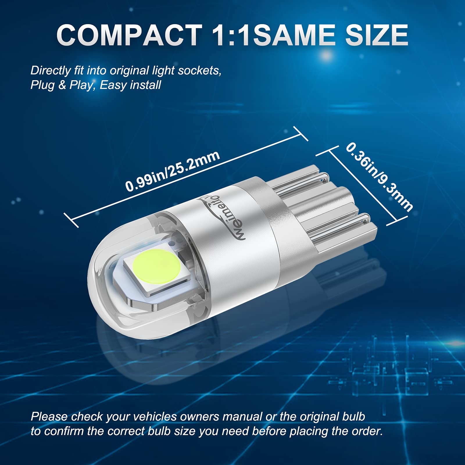 WEIMELTOY LED Car Bulb 194 168 175 2825 Ice Blue 12V 1.5W 12pcs/pack Wedge Light for License Plate & Clearance