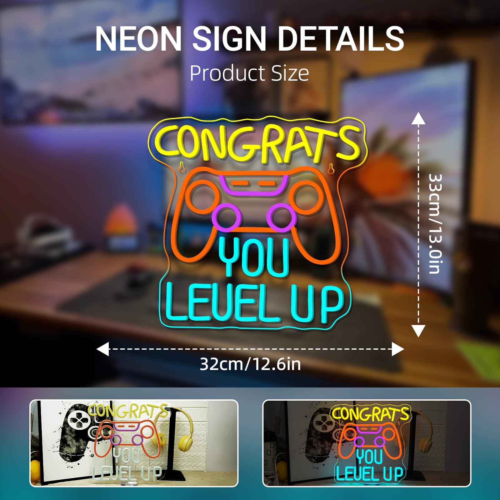 Gaming Neon Signs Congrats You Level Up Neon Sign Console Led Lights For Wall Decor Game Room Man Cave Decor Video Party Great Gift For Game Lovers