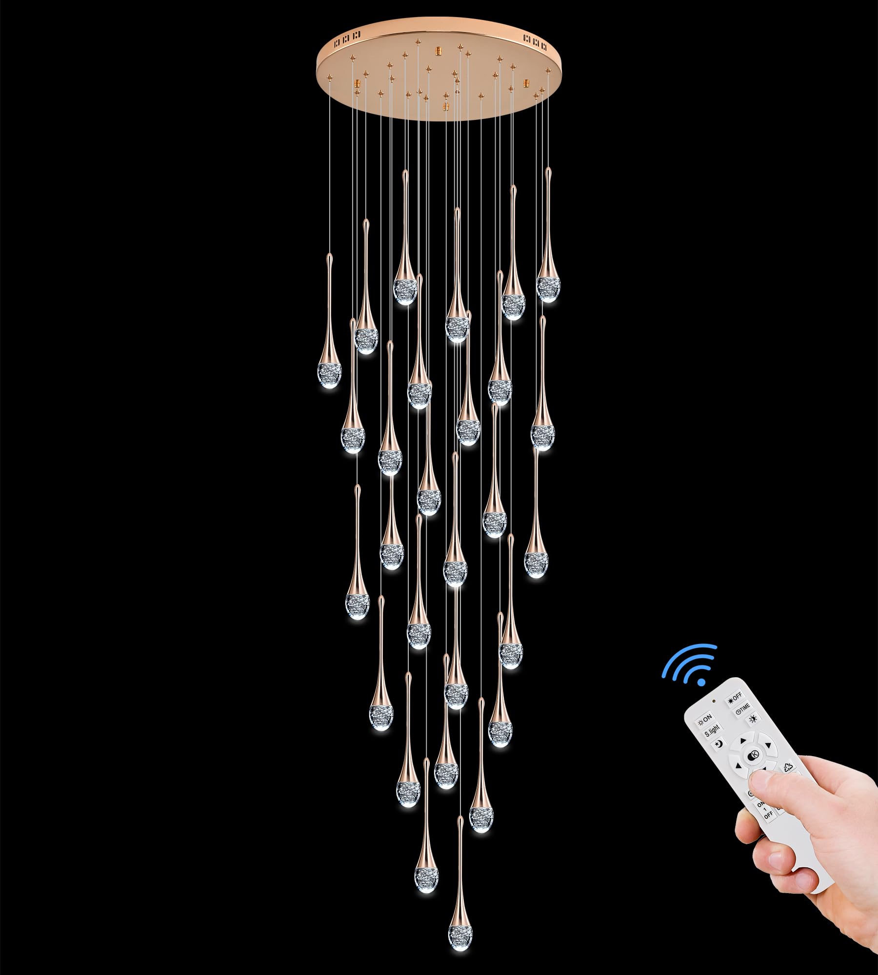 Upfelw Crystal Chandelier 10 Lights Dimmable LED Gold Raindrop Light Fixture H98.5in  for Foyer Dining Room Model UCC-G10-0436