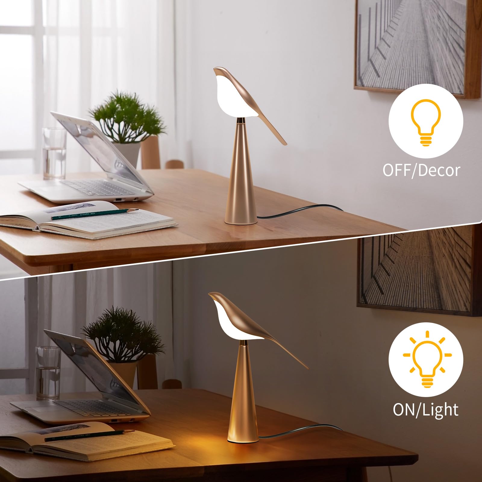 Xhope4U Table Lamp For Bedroom, Bird Night Light, 10 Level Dimmable Brightness Bedside Lamps, Desk Lamp For Dorm, Office, Gift,