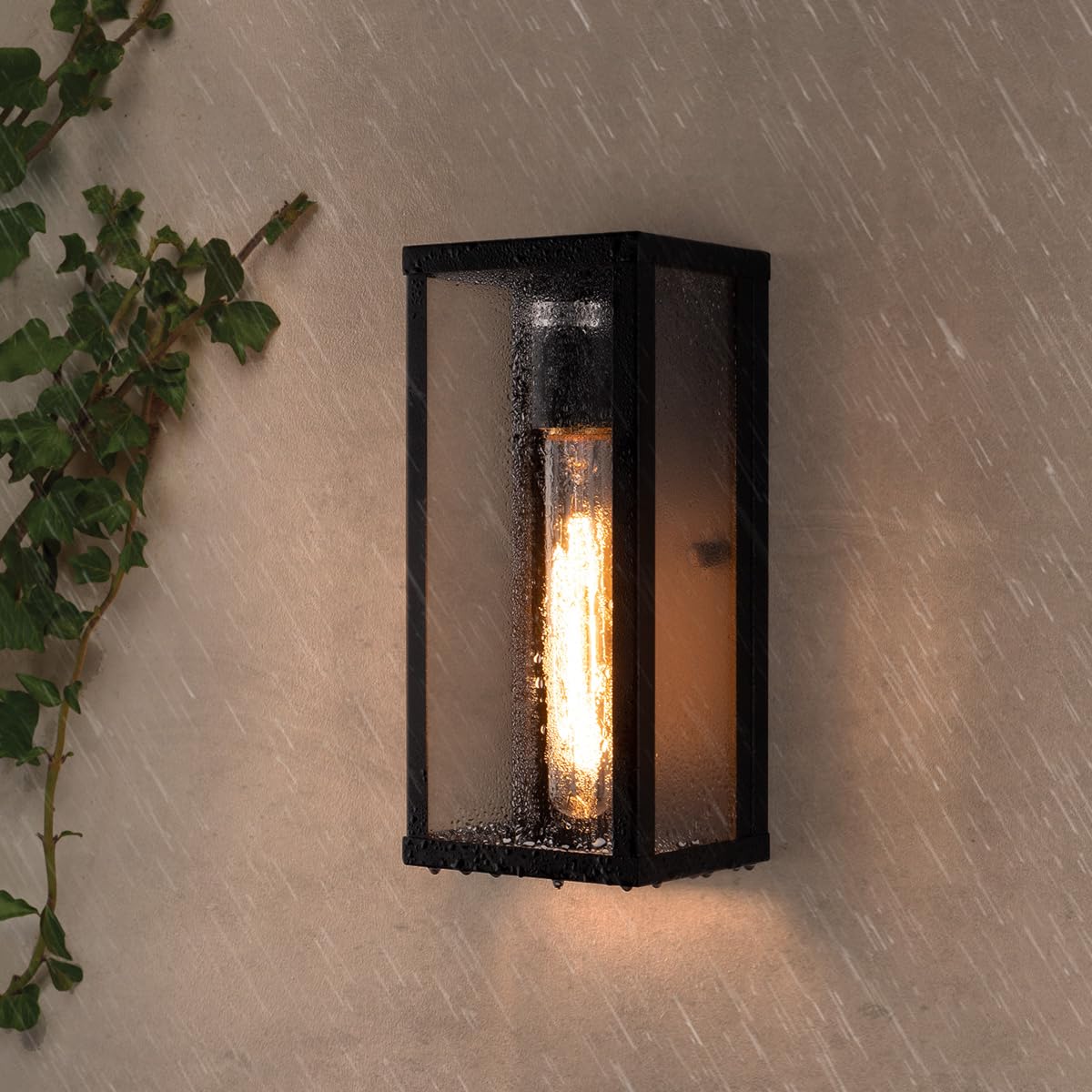 Mirrea 10&quot; Matte Black Outdoor Wall Sconce, 1 Light Rectangular Metal Frame, Waterproof, Pack Of 2