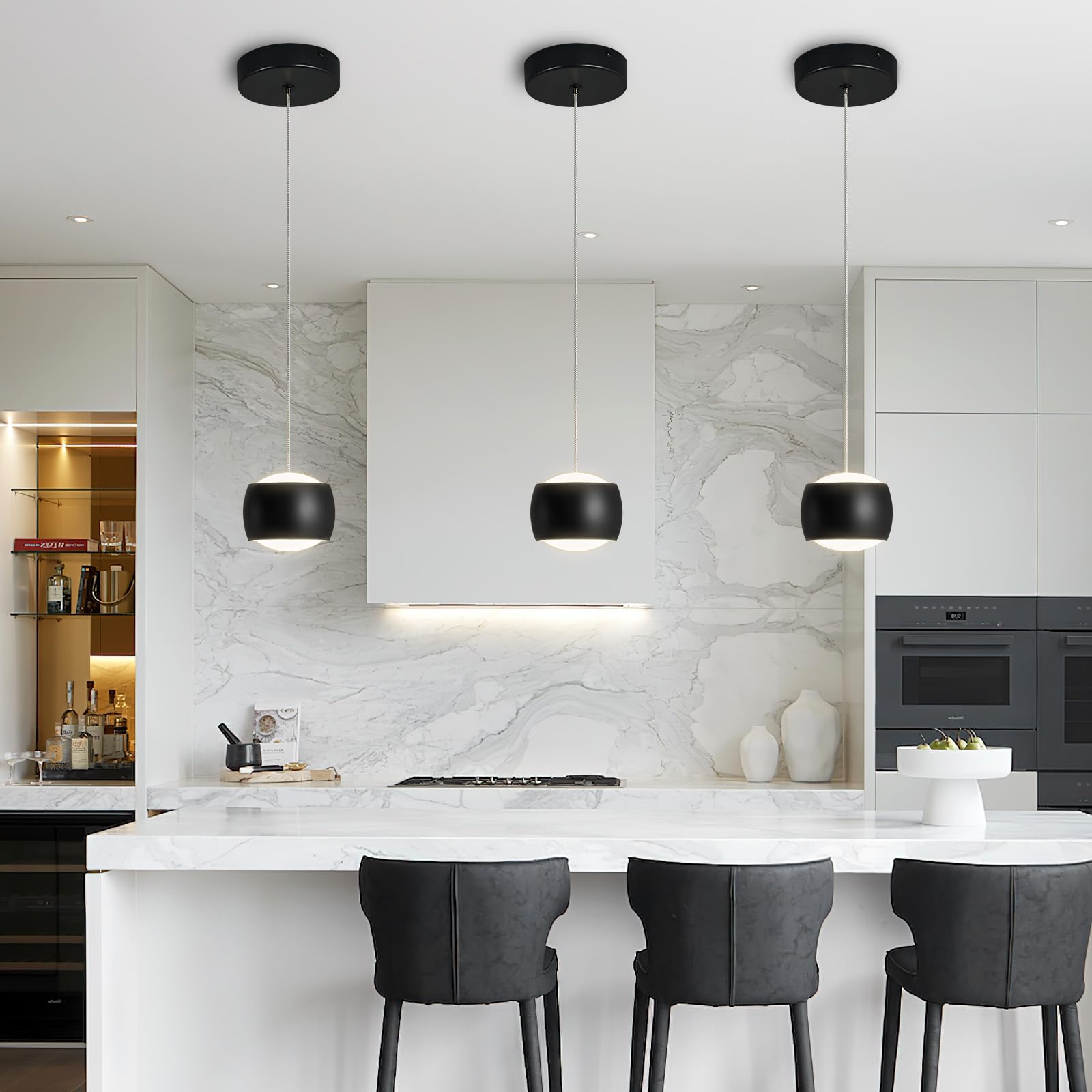 Adcthome Modern Led Dimmable Pendant Light Fixtures Mini Island Pendant Lighting For Kitchen Island Dinning Room Bedroom Bar  Kitchen Island Ceiling Hanging Light Fixtures(Black-1-Pack)