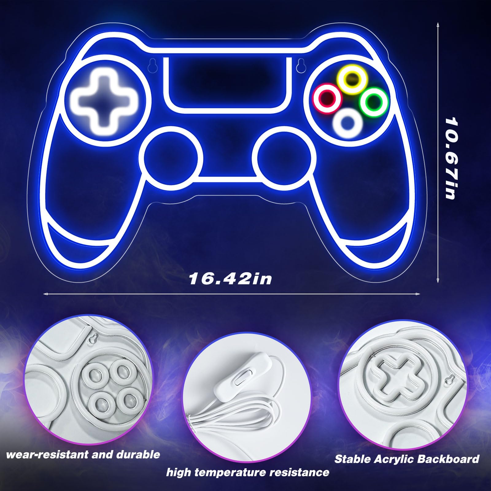 Ethereal Lomoer Gamer Neon Sign, Gamepad Shaped LED, USB Powered, 16.3 x 11.4 x 0.8 Inches, Blue, Model Gamepad4