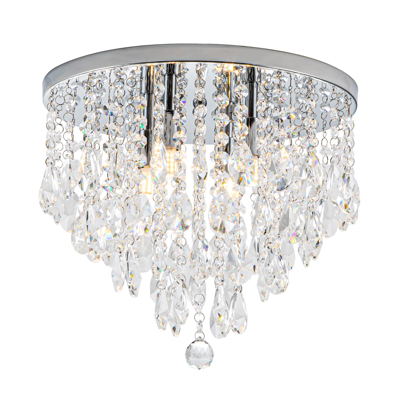 NSRCE 4-Light Crystal Chandeliers Flush Mount, 14 Inches Bedroom Close to Ceiling Lamp, Modern G9 Base Ceiling Light Fixture for