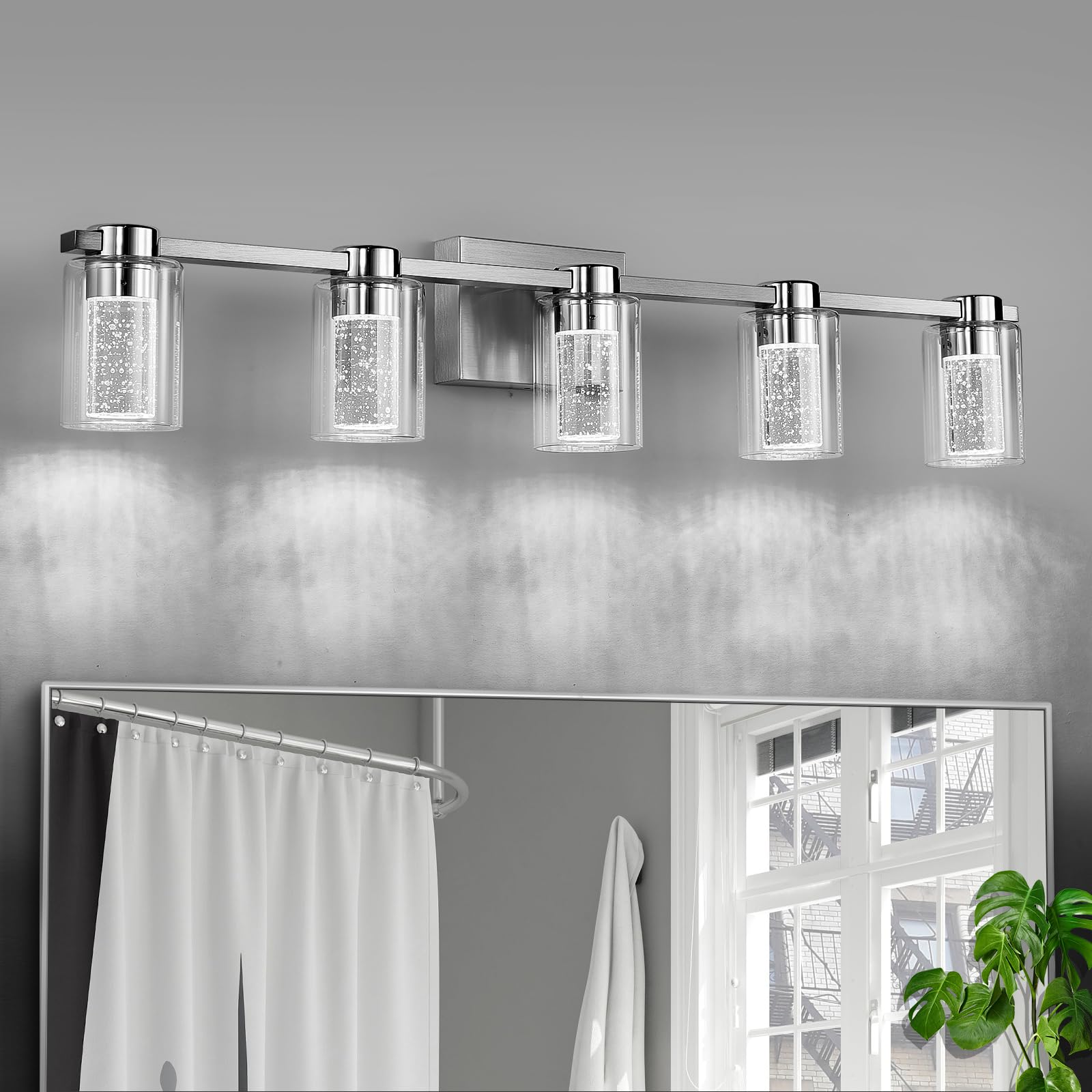 Zhizenl 5-Light Bathroom Light Fixtures, Brushed Nickel Vanity Lights, Dimmable LED Bathroom Vanity Light Over Mirror, Modern Cr