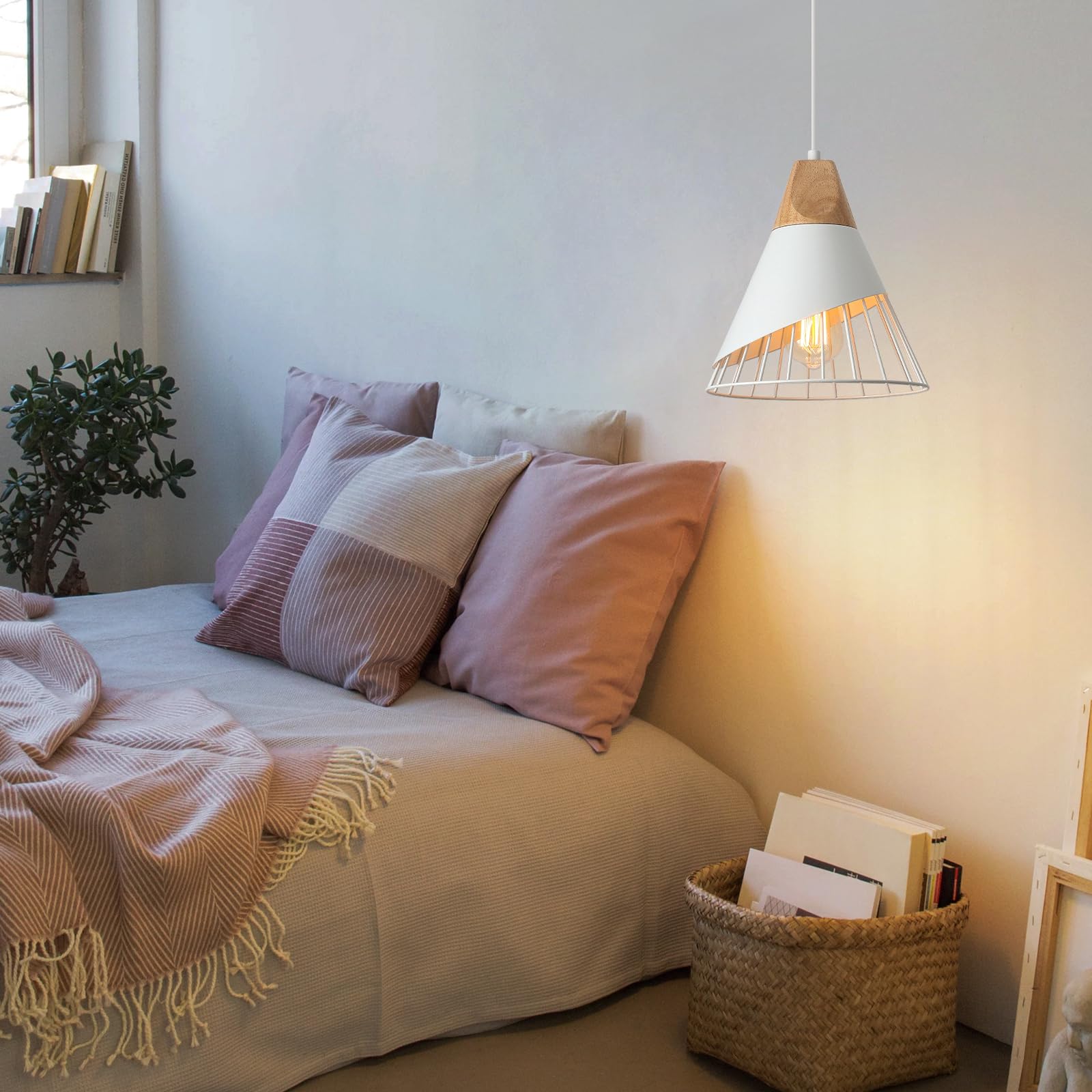 Sesiment Farmhouse Pendant Light 9.4Ines, 2 Packs- White Industrial Kitchen Pendant Lights For Kitchen Island, Bar, Bedroom, Off