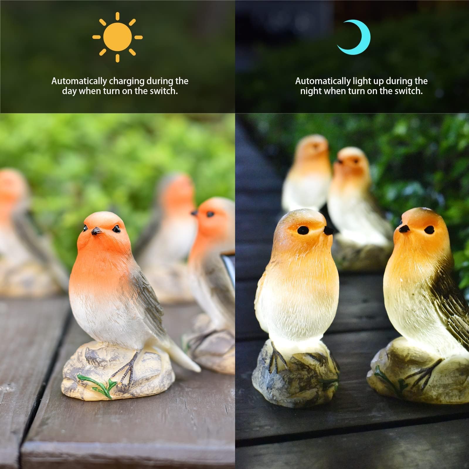 Generic Solar Garden Statues - Cute Bird Lights, Resin Material, Orange Color, Model 047, Outdoor Decor for Gifts