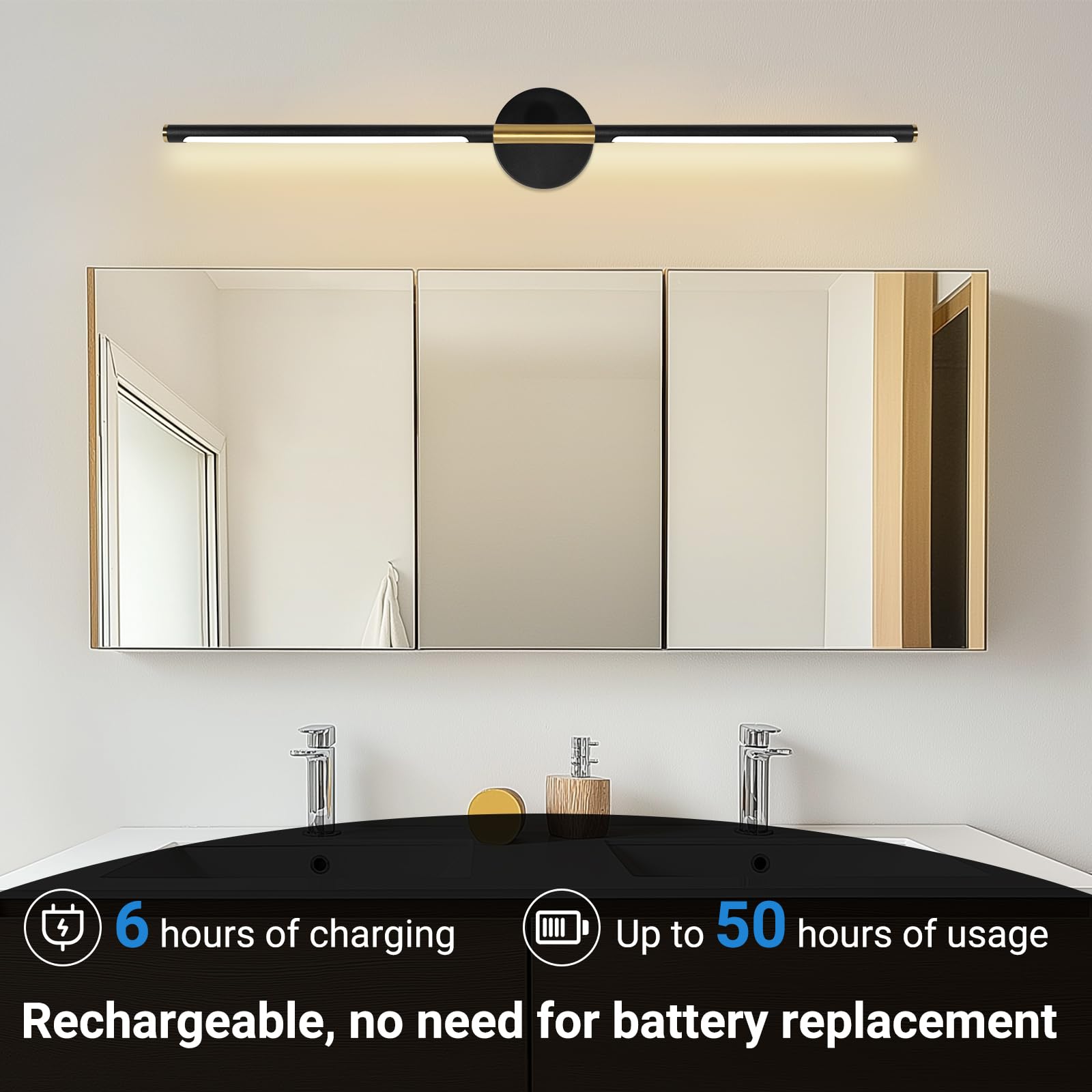 Taofiaco Battery Operated Wall Sconces Set Of Two, 360Rotate Wireless Rechargeable Wall Sconces With Remote Control, Black Gold,