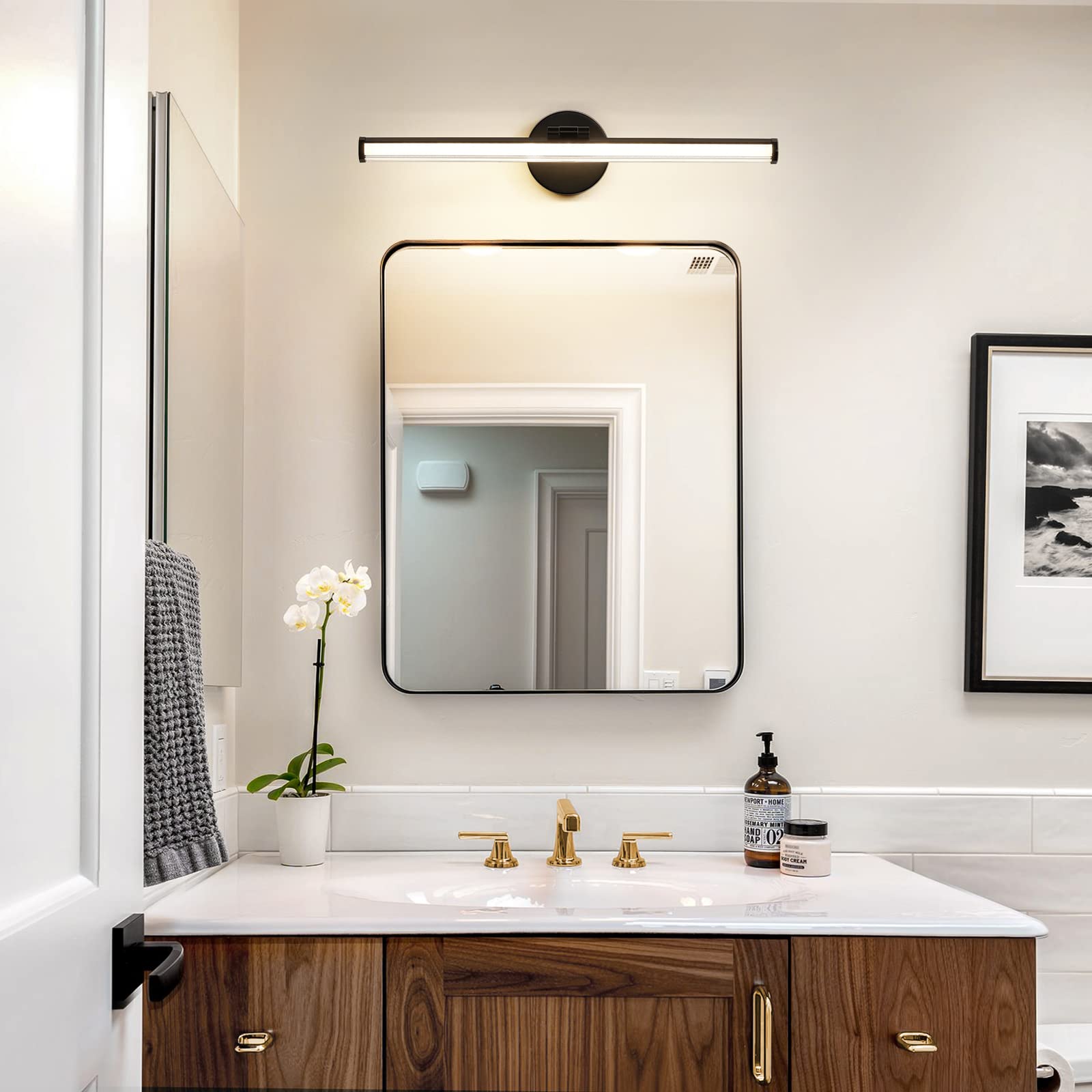 KAISITE Bathroom Light Fixture - 22 Inch Black LED Vanity Light, 18W, 4000K, Adjustable Angle, Model 8037ML-18BK-US