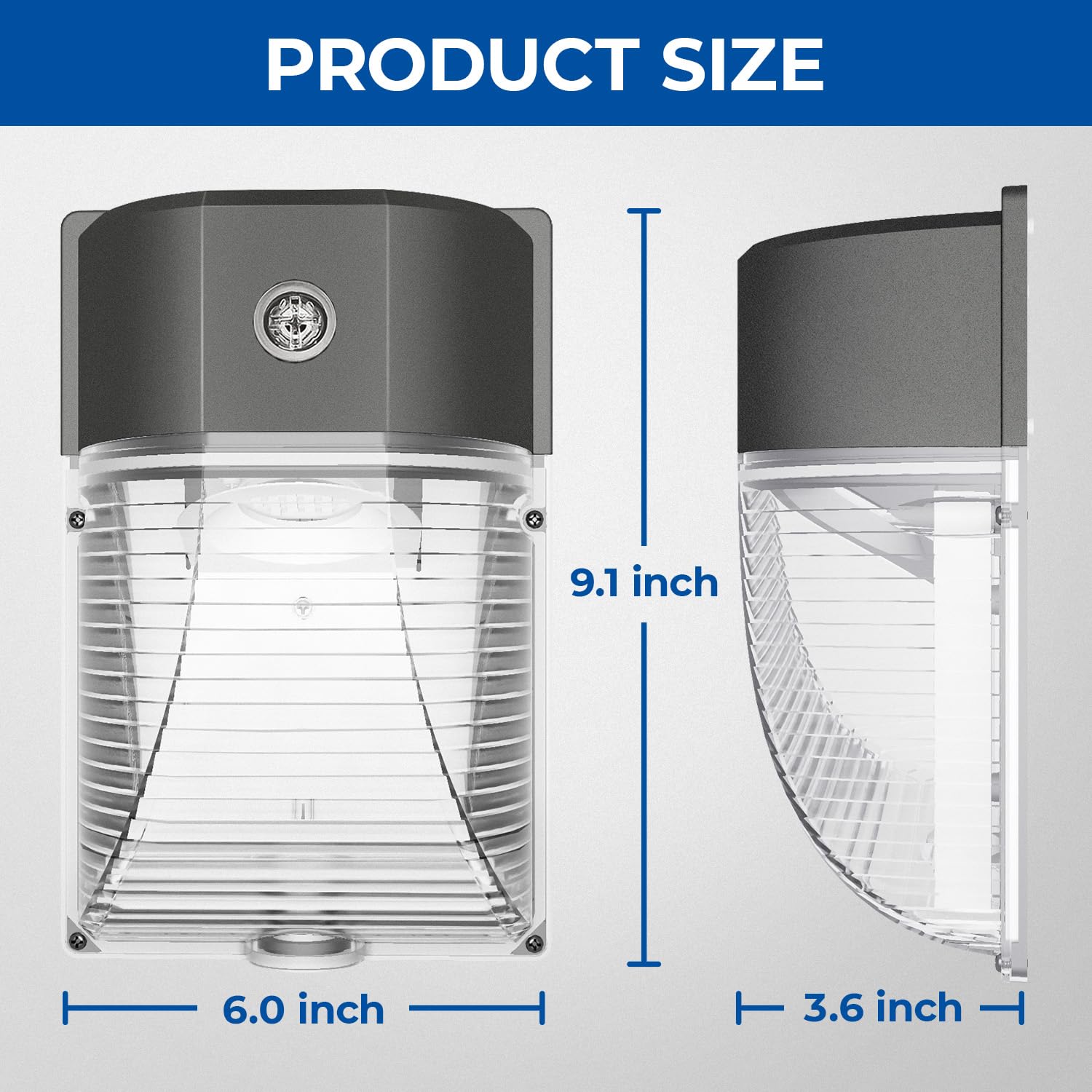 CINOTON 26W LED Wall Pack Light, 3000LM, Dusk to Dawn Sensor, IP65, 5000K Daylight, Bronze, Model ML-WPA-26