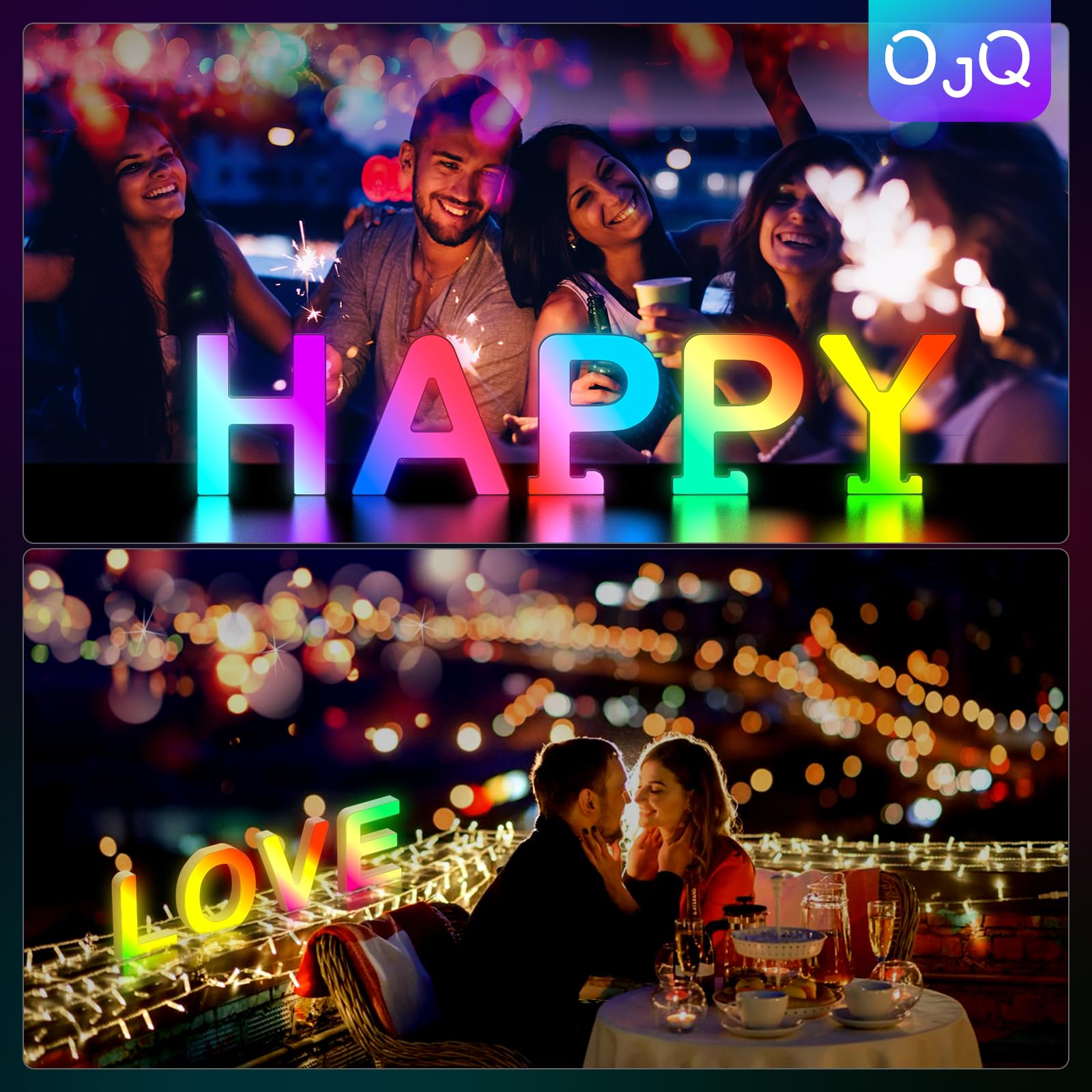 Ojq Light Up Letters Led Letter - Bedroom Lighted Colorful Alphabet Letter Music Sync Color Change - Christmas Birthday Gifts Fo