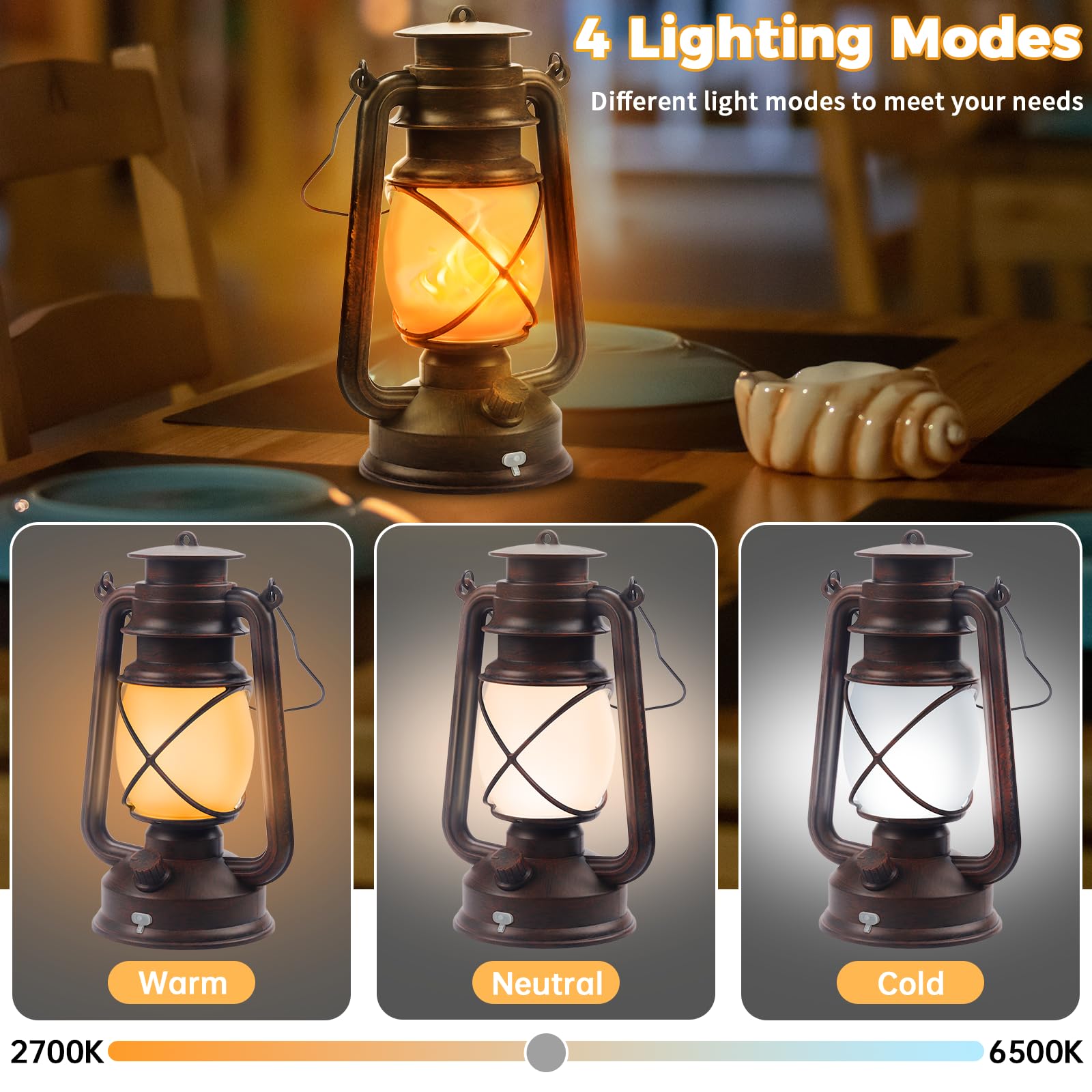 Wondrastical 2 Pack Bronze Vintage 4 Modes Light Led Lanterns,Rechargeable Dancing Flame Lanterns Decorative Outdoor&Indoor, Rem