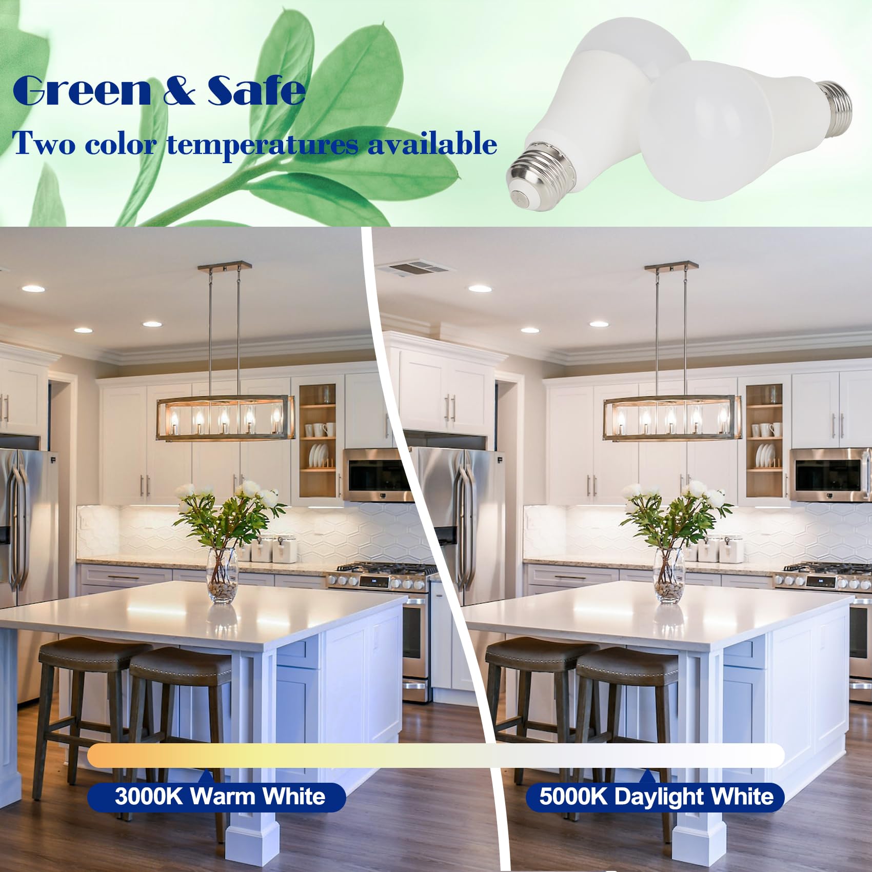 CICINY LED Light Bulbs 100W Equivalent A19, Daylight 5000K, 15W, E26 Base, 2-Pack, White, Model GL184